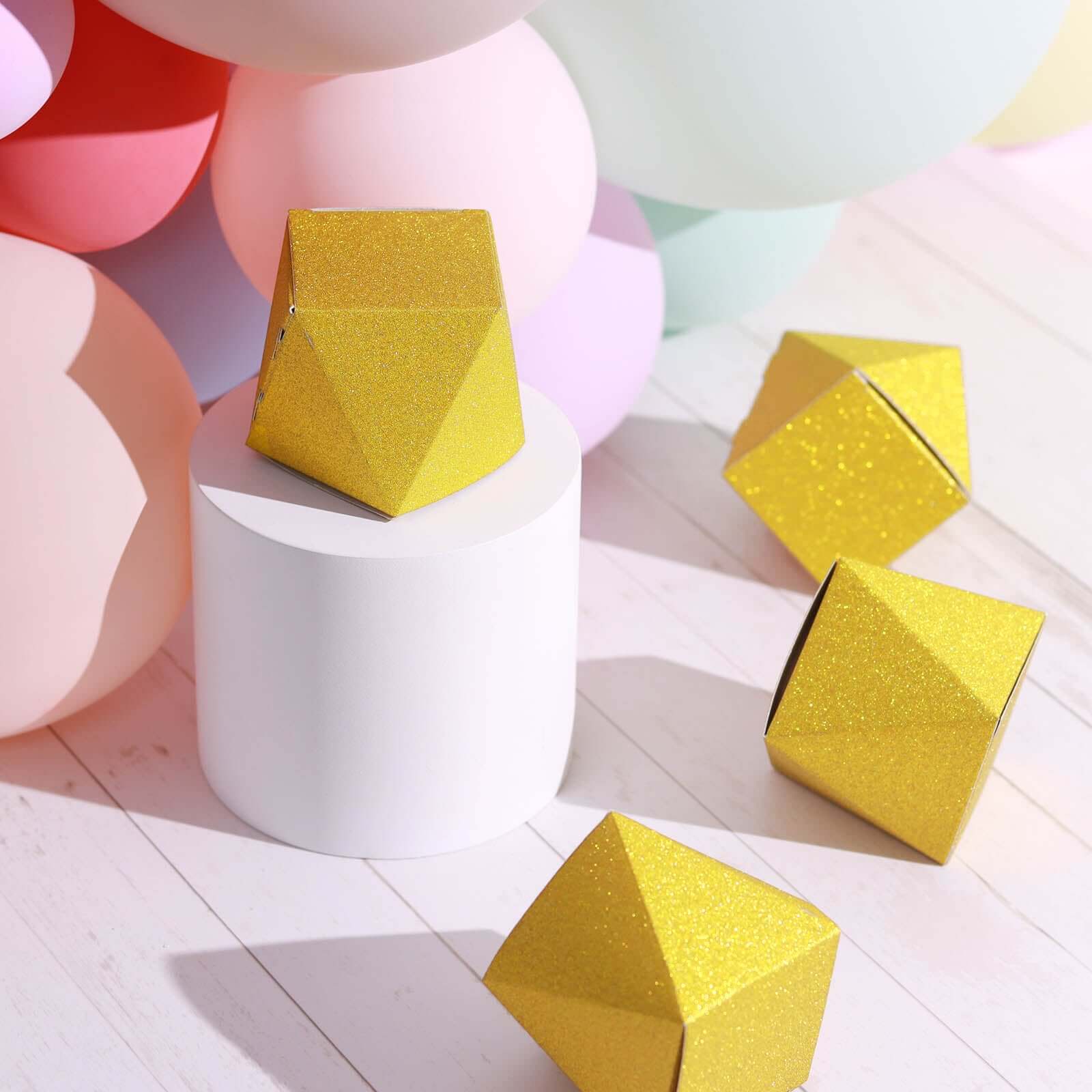 25 Pack 2"x3" Geometric Gold Glitter Wedding Favor Candy Gift Boxes