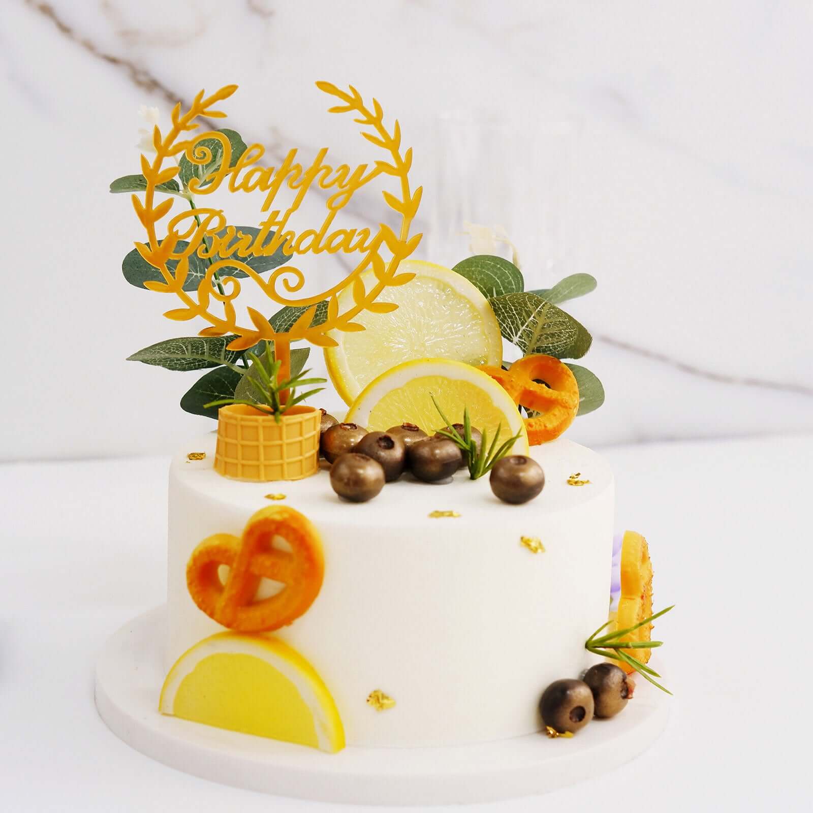6-Pack Acrylic Happy Birthday Cake Toppers Gold Assorted Styles - Fun Reusable Cake Inserts for DIY Party Decoration Supplies