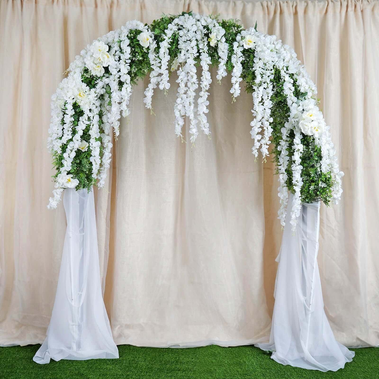42" Silk Hanging Wisteria Flower Garland Vines in White, Elaborated 5 Full Strands in 1 Bush