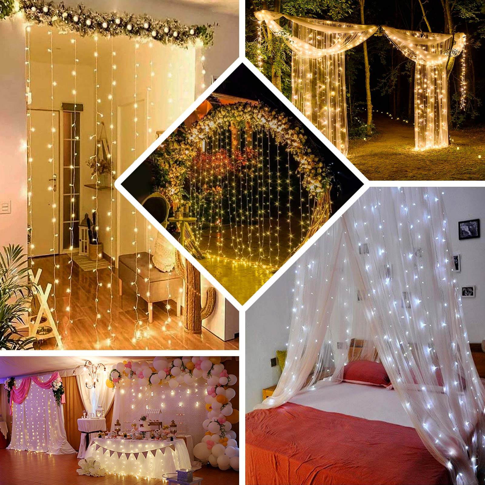 5ftx8ft Cool White 192 LED Icicle Curtain Fairy String Lights with 8 Modes