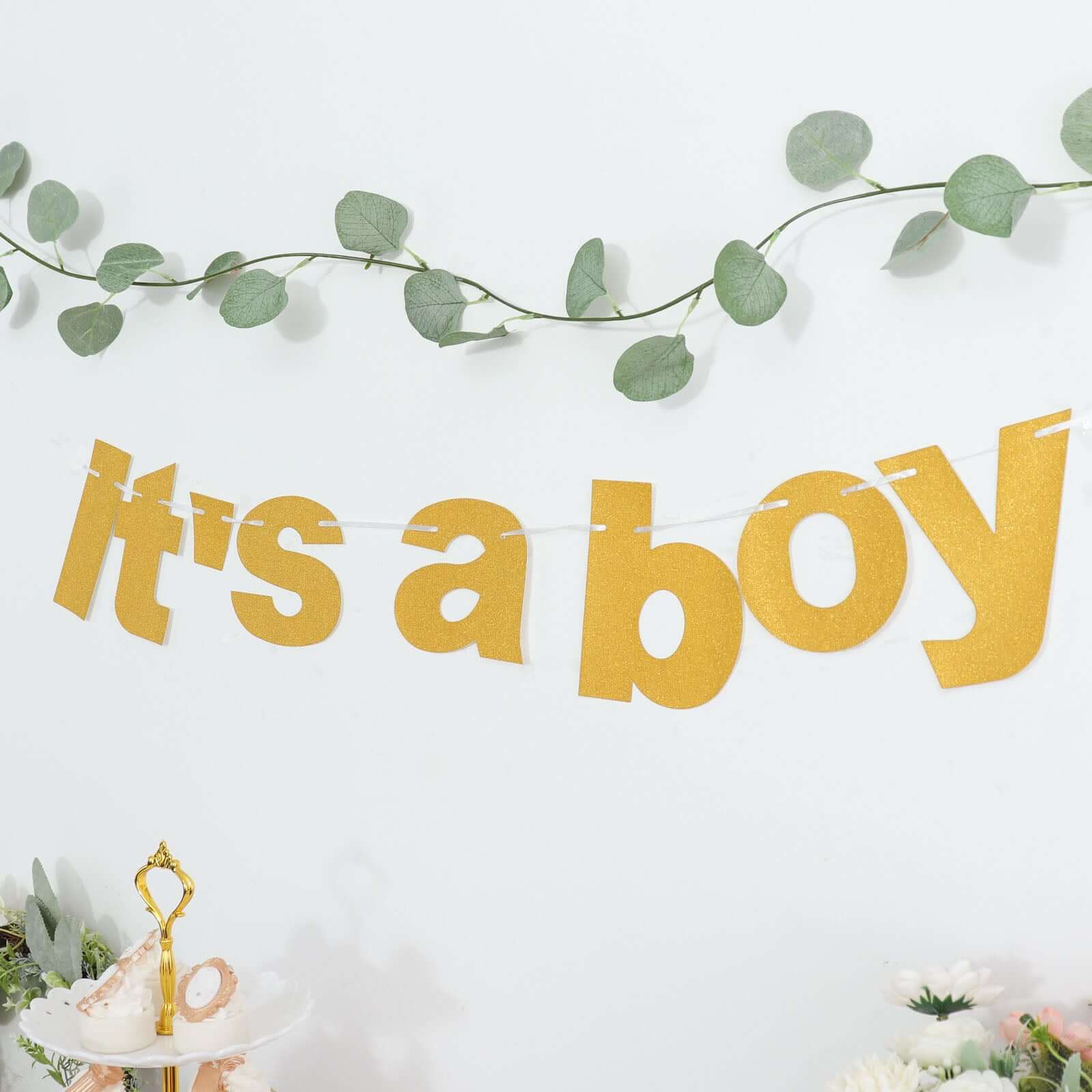 3ft Gold Glittered It's a Boy Paper Hanging Gender Reveal Garland Banner, Baby Shower Banner