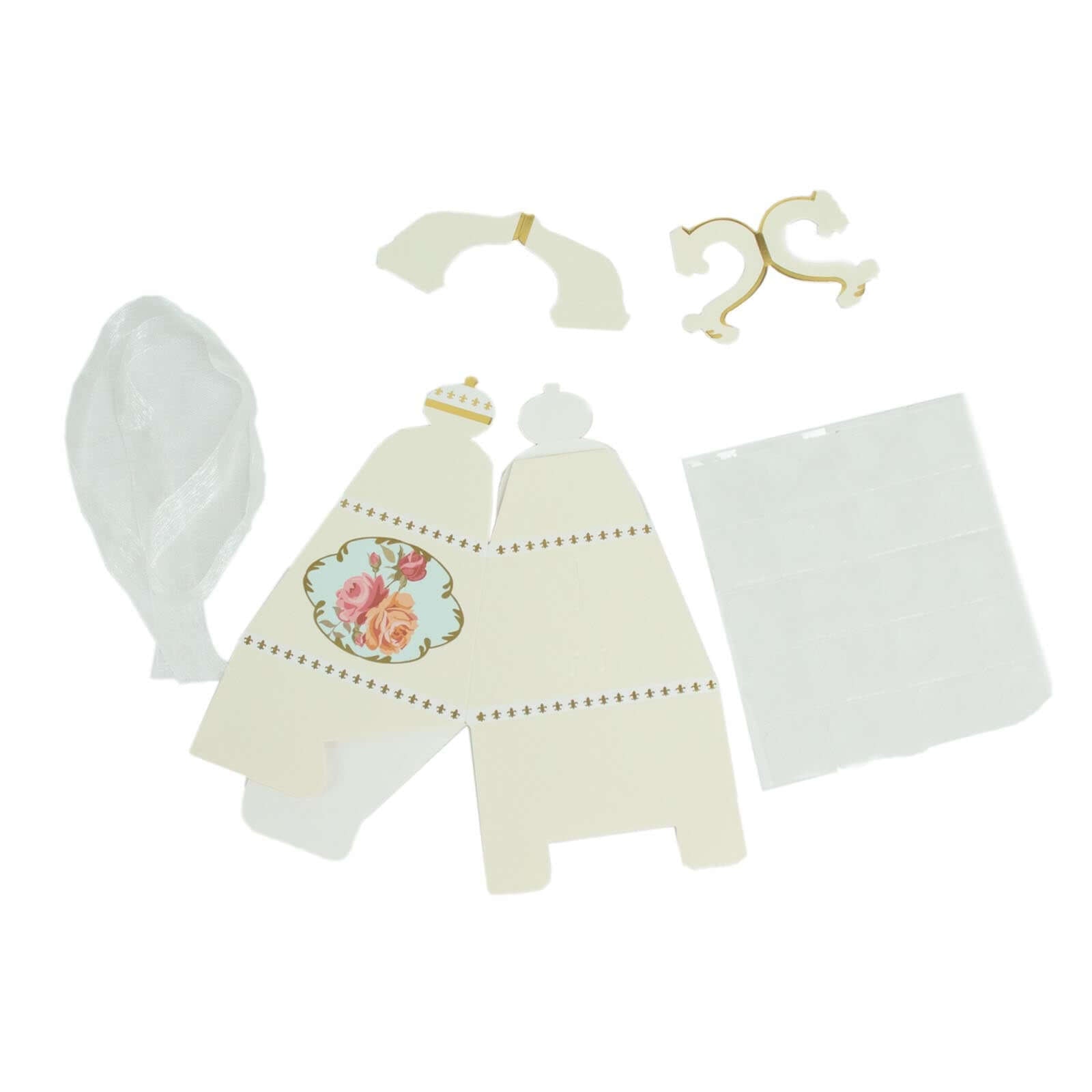 25 Pack 4" Ivory Mini Teapot Favor Boxes, Vintage Rose Gift Boxes with Ribbons