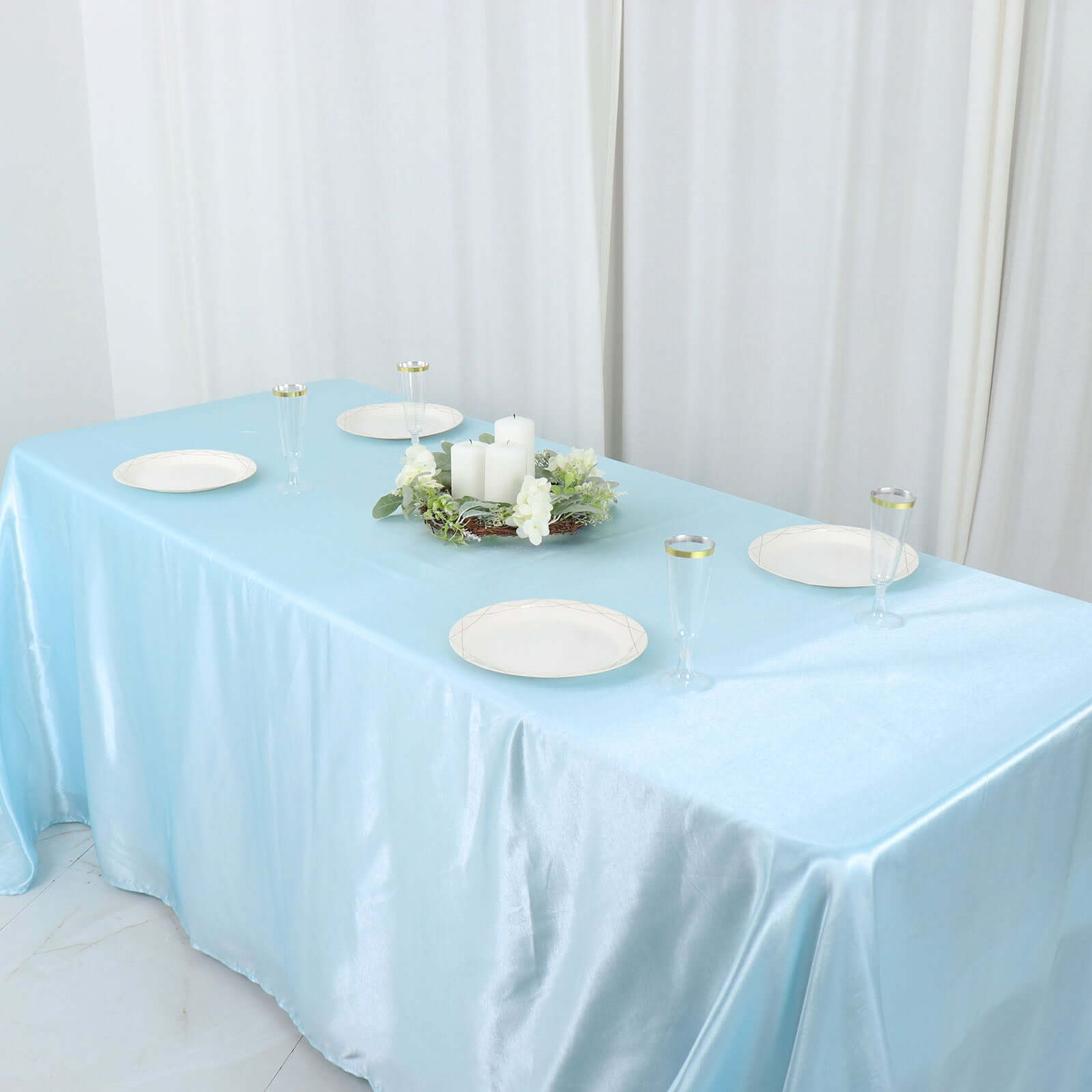 Satin Rectangular 90"x132" Tablecloth Light Blue - Seamless Table Cover
