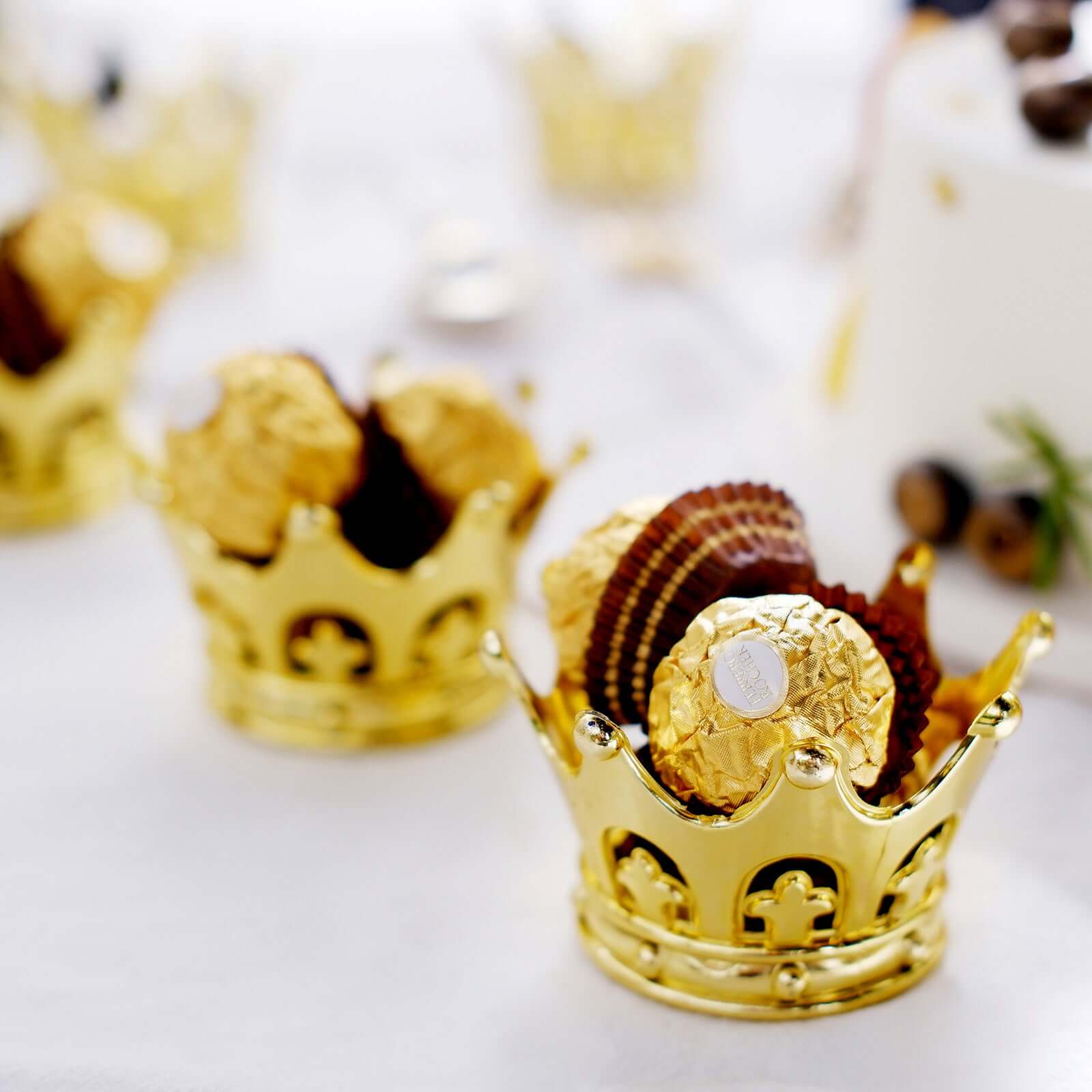 12-Pack Fillable Mini Crown Candy Container Gold - Regal Baby Shower Candy Treat Favor Containers 3"
