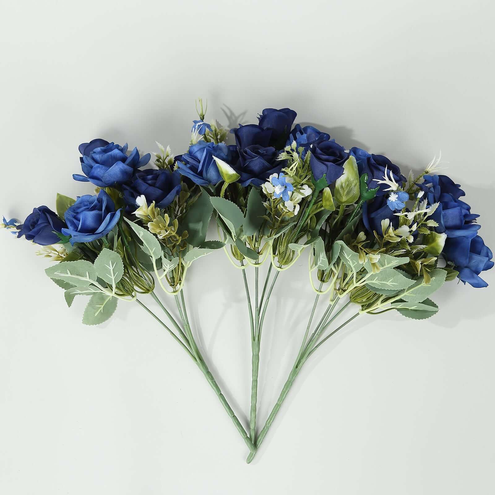 4 Bushes 12" Navy Blue Real Touch Artificial Silk Rose Flower Bouquet, Faux Bridal Flowers