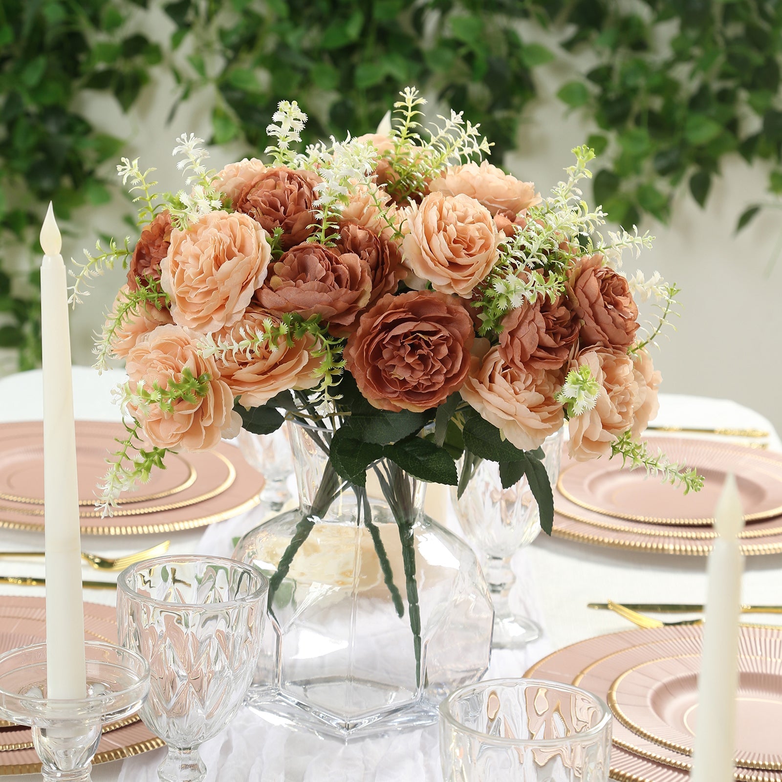 2-Pack Silk Peony Bouquet 14" Natural – Lifelike Artificial Flower Arrangement for Vase Display, Events & Everyday Decor