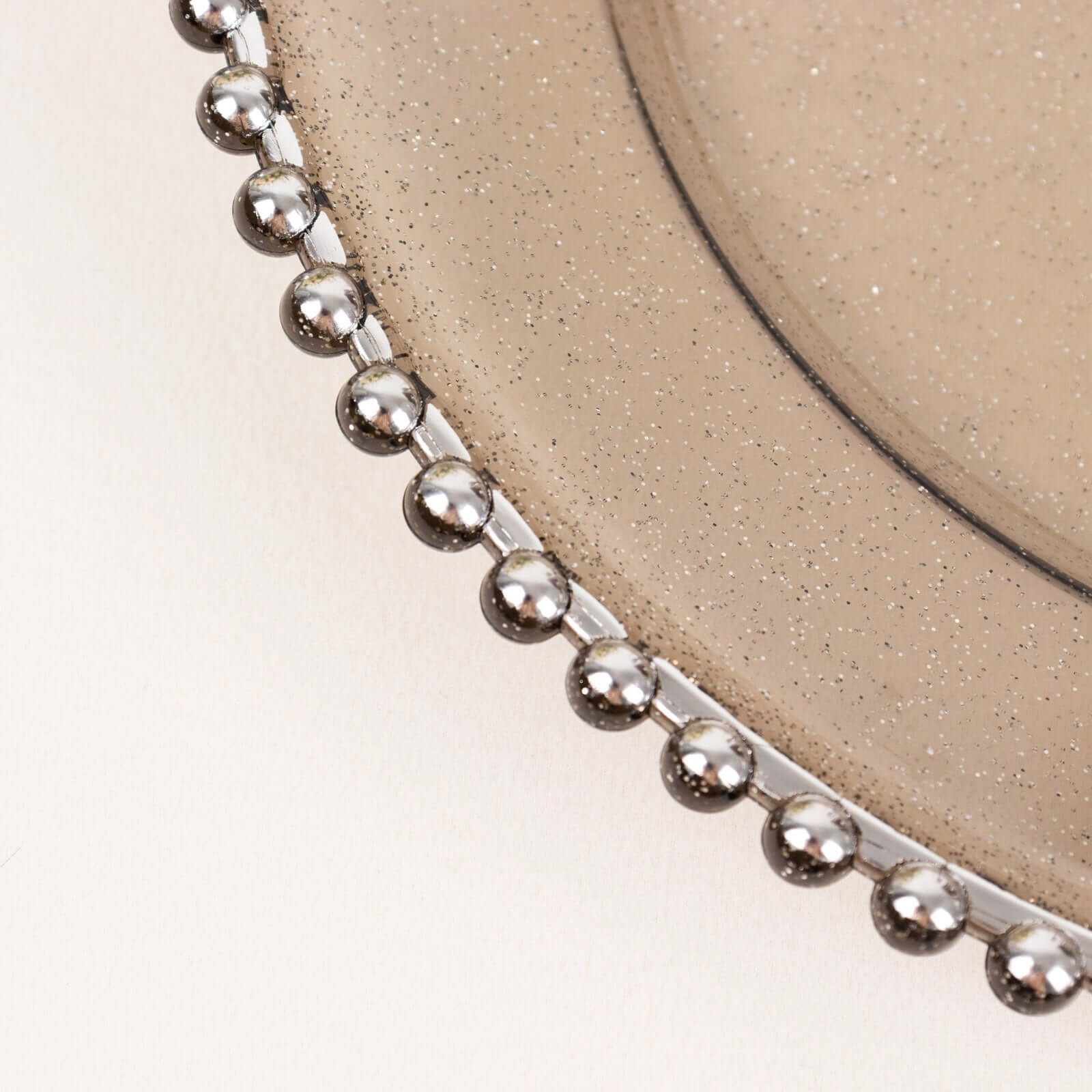 6-Pack Acrylic Round Charger Plates 13" in Transparent Black Silver Glittered with Beaded Rim, Decorative Dinner Party Charger Tableware