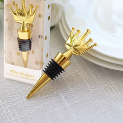 4" Gold Metal Princess Crown Wine Bottle Stopper Party Favor with Clear Gift Box, Thank You Tag and Ribbon