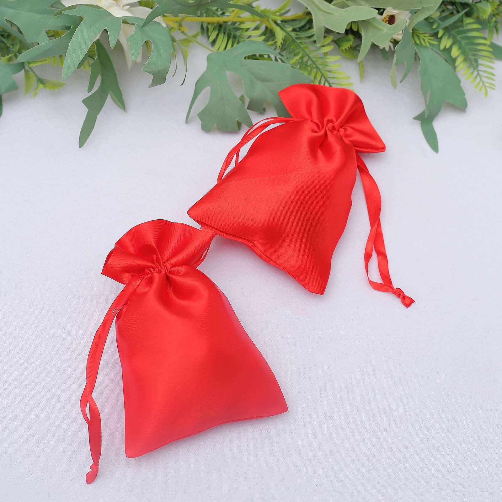 12 Pack 4"x6" Red Satin Drawstring Wedding Party Favor Gift Bags