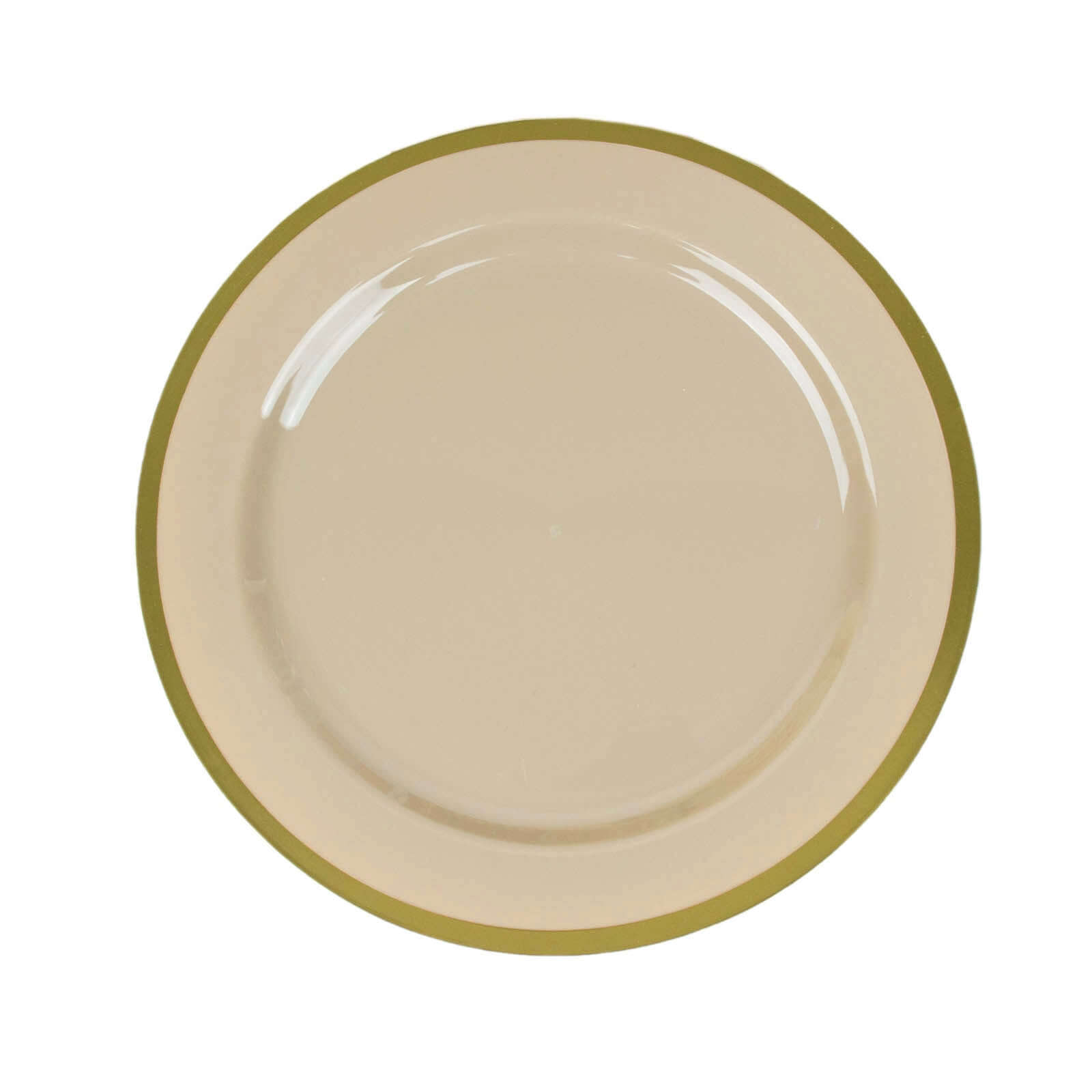 10-Pack Plastic 7" Round Appetizer Plates in Taupe with Gold Rim - Sleek Disposable Salad Plates for Banquets & Special Occasions