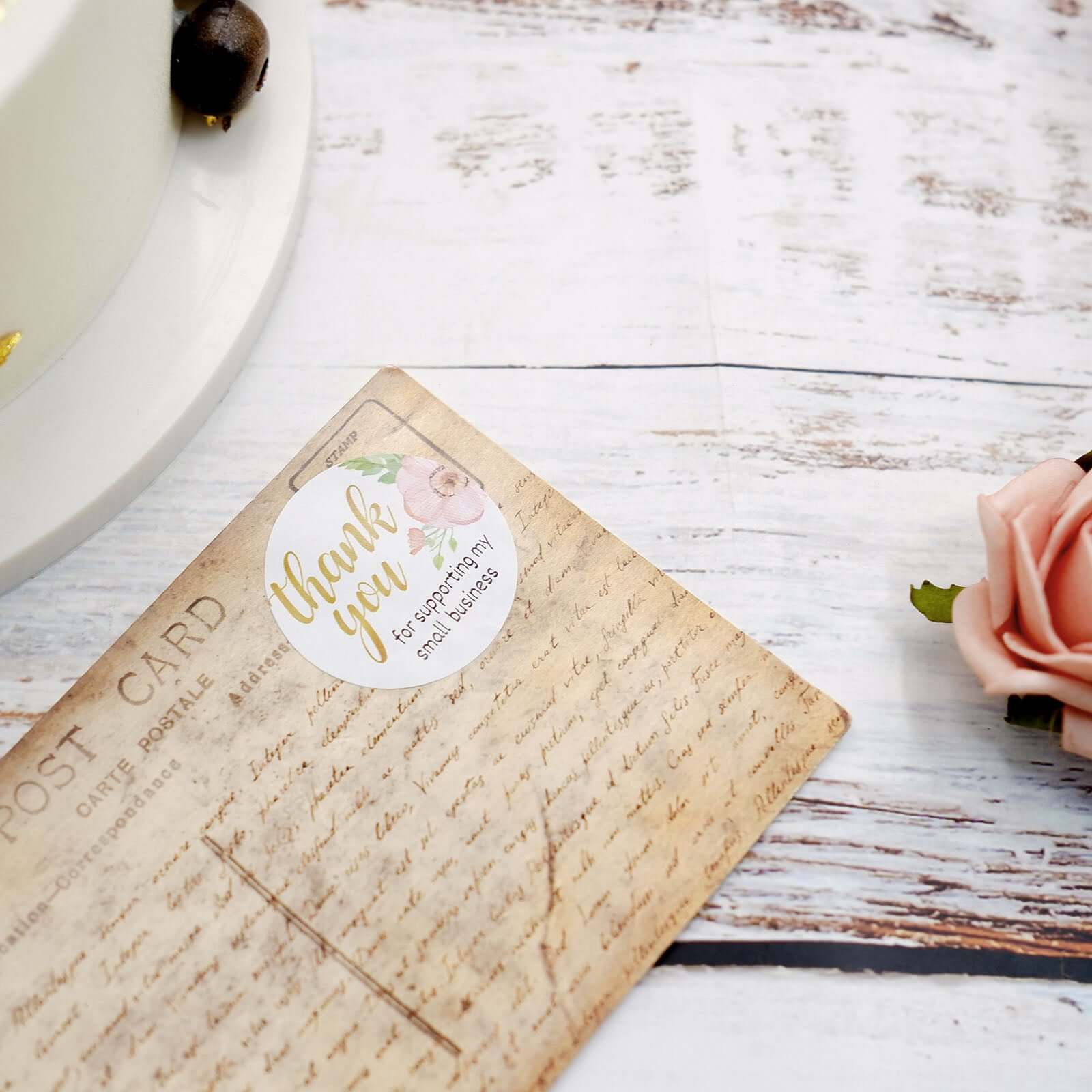 500Pcs 1.5" Thank You Themed Assorted Text Floral Stickers Roll, Labels For DIY Envelope Seal - Round