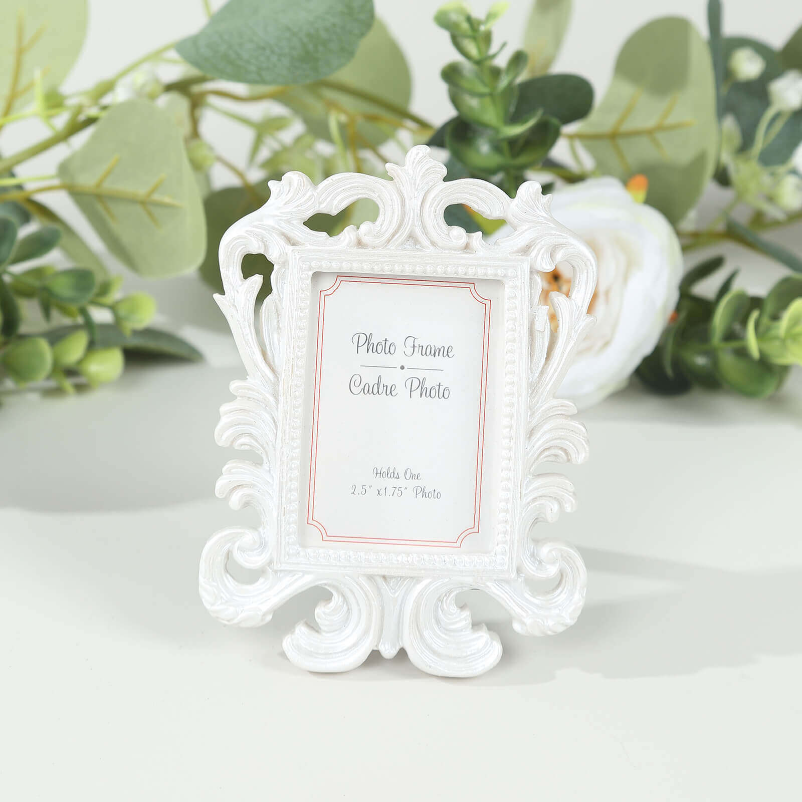4-Pack Picture Frames White Resin Vintage Baroque Design Rectangle - Mini Photo Frame Wedding Place Card Holders & Party Favors 4"x3"