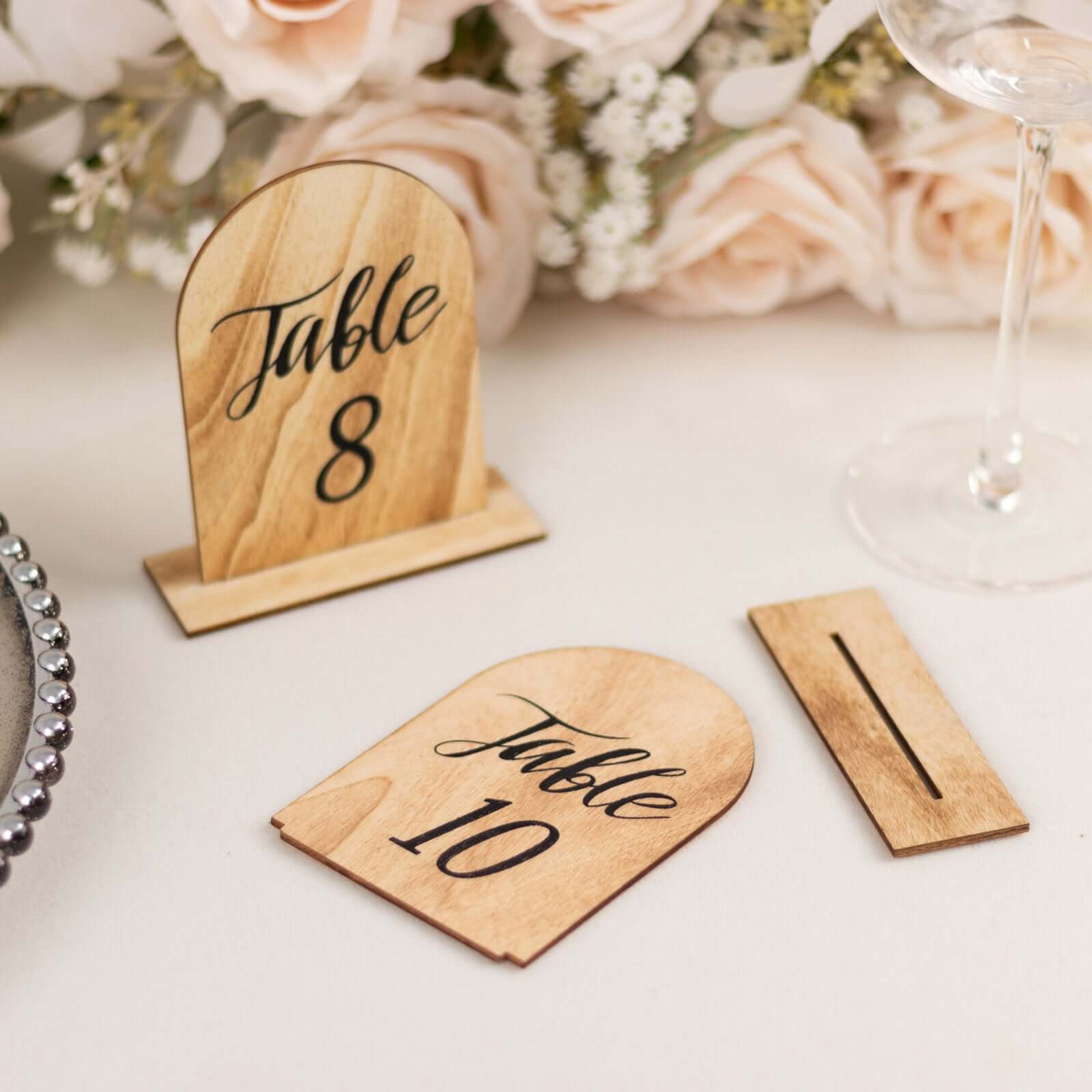20-Pack 4.5" Wooden Arch Table Numbers, 1-20 Natural Rustic Table Number Placecard - Perfect for Wedding and Event Tables