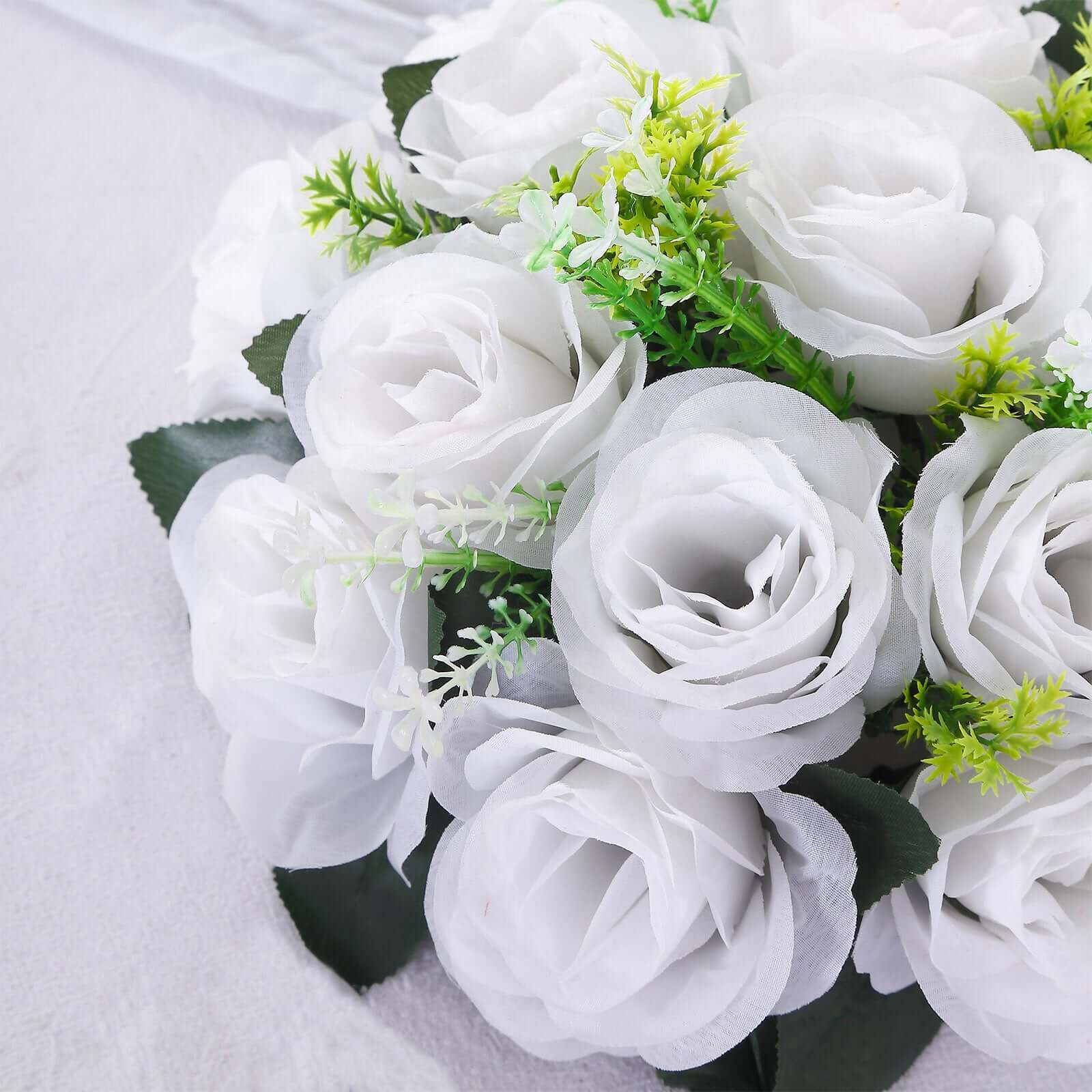 2 Pack White Silk 15-Head Rose Flower Balls For Centerpieces - 10", Artificial Kissing Ball Floral Arrangements