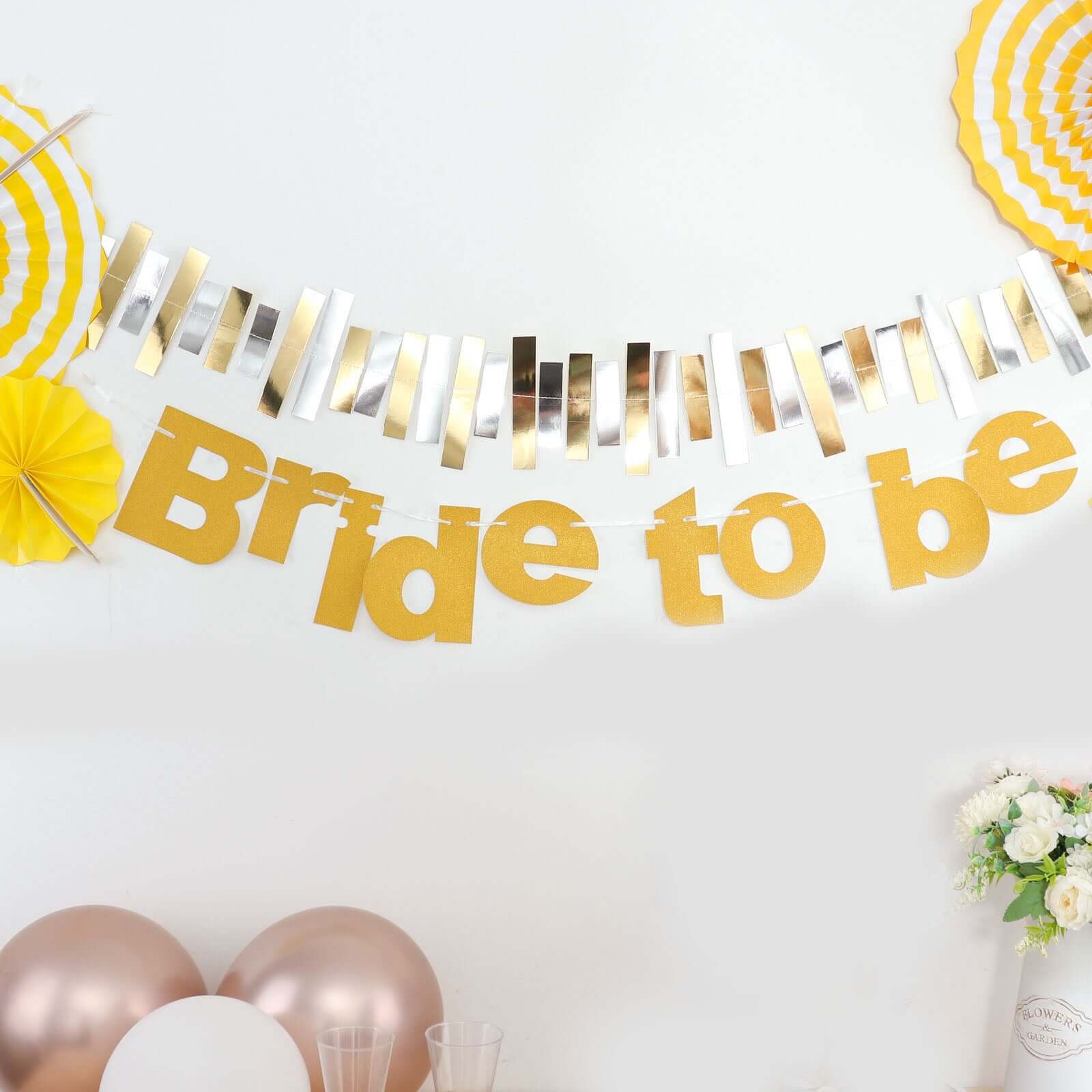 3.5ft Gold Glittered Bride To Be Paper Hanging Bridal Shower Garland Banner, Bachelorette Party Banner