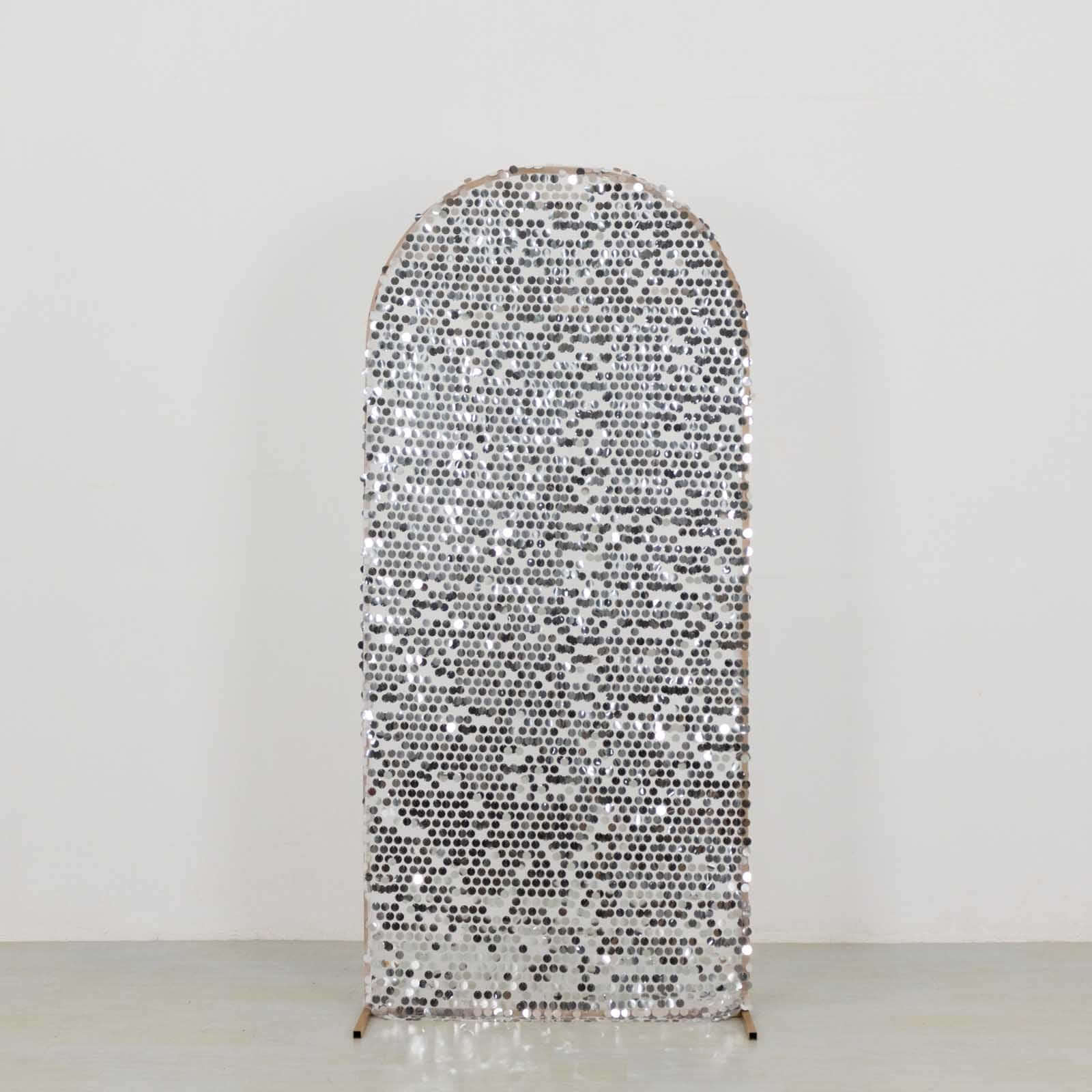 6ft Sparkly Silver Big Payette Sequin Fitted Wedding Arch Cover for Round Top Chiara Backdrop Stand