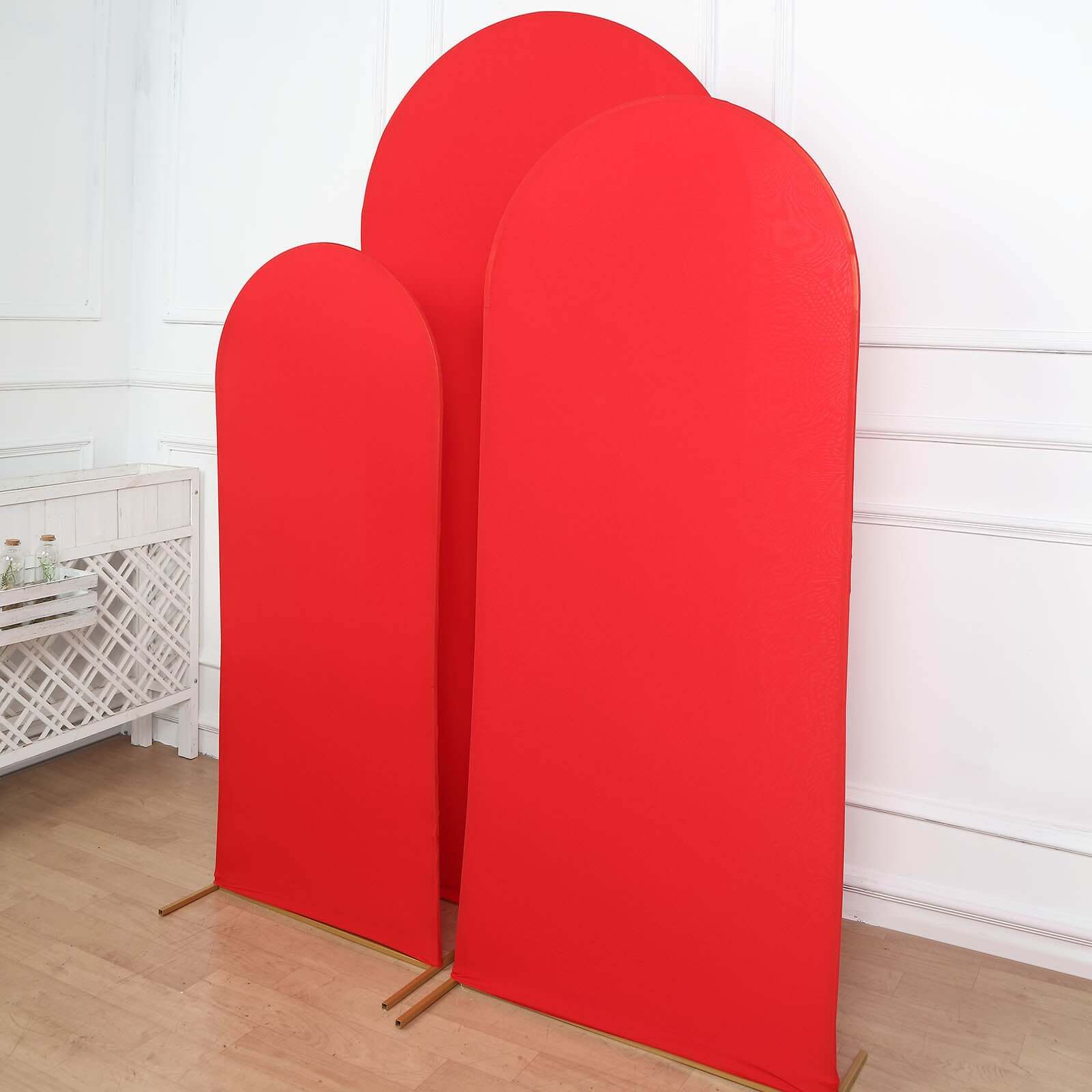 Set of 3 Matte Red Spandex Fitted Chiara Backdrop Stand Cover For Round Top Wedding Arch - 5ft, 6ft, 7ft