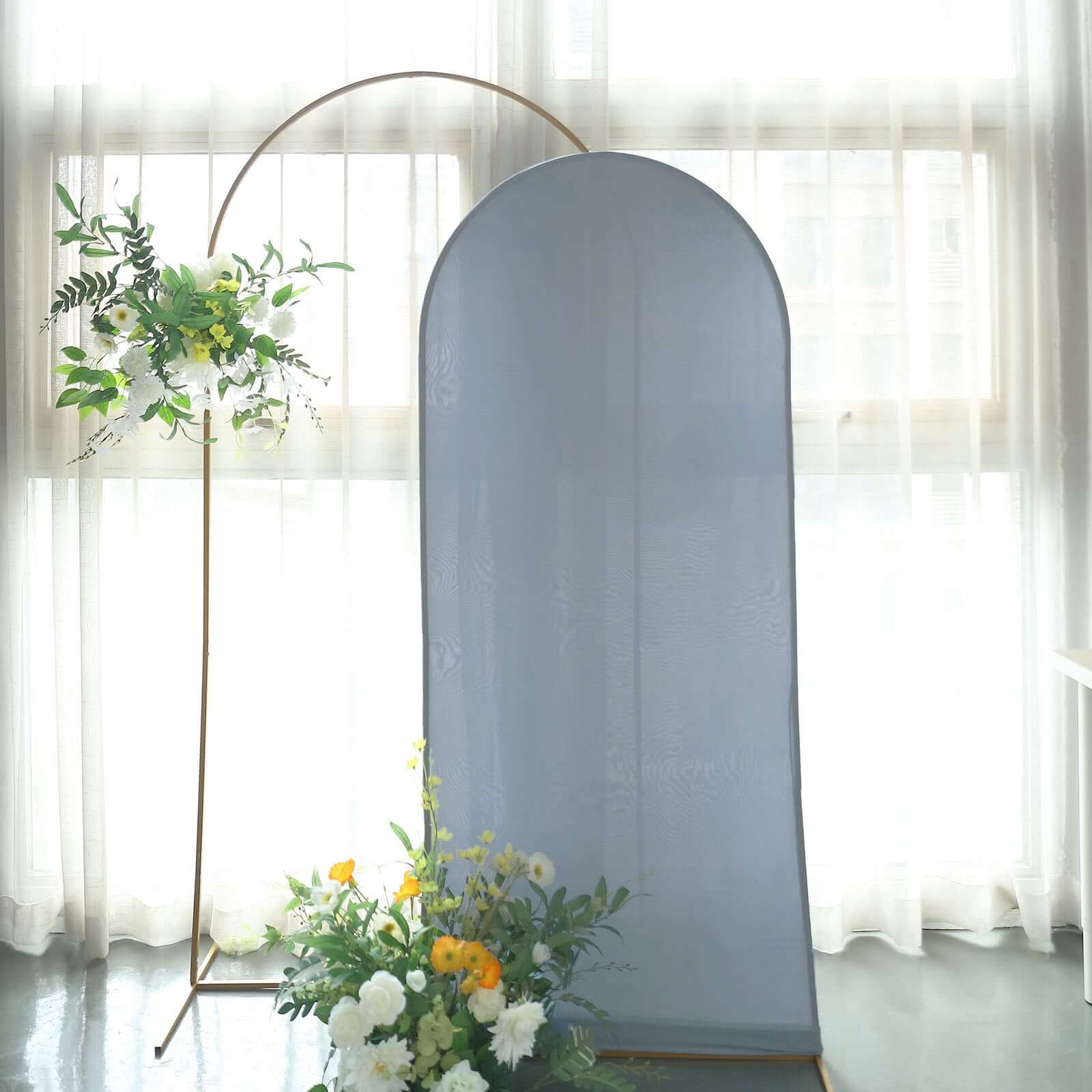 6ft Matte Dusty Blue Spandex Fitted Chiara Backdrop Stand Cover For Round Top Wedding Arch