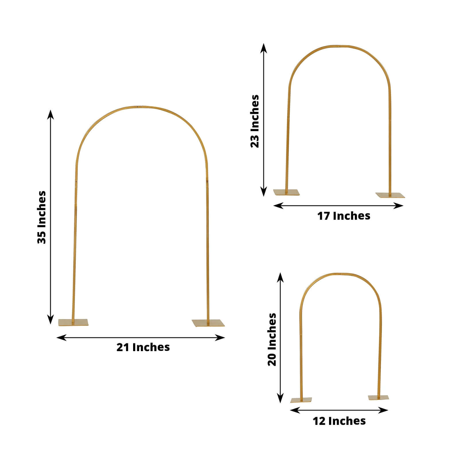 Set of 3 Chiara Arch Table Centerpieces Gold Metal - Detachable Flower Stand Frame for Weddings 20", 23", 35"