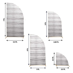 Set of 4 Whitewash Rustic Wood Print Spandex Chiara Wedding Arch Covers, Fitted Covers For Half Moon Backdrop Stands - 2.5ft, 5ft, 6ft, 7ft