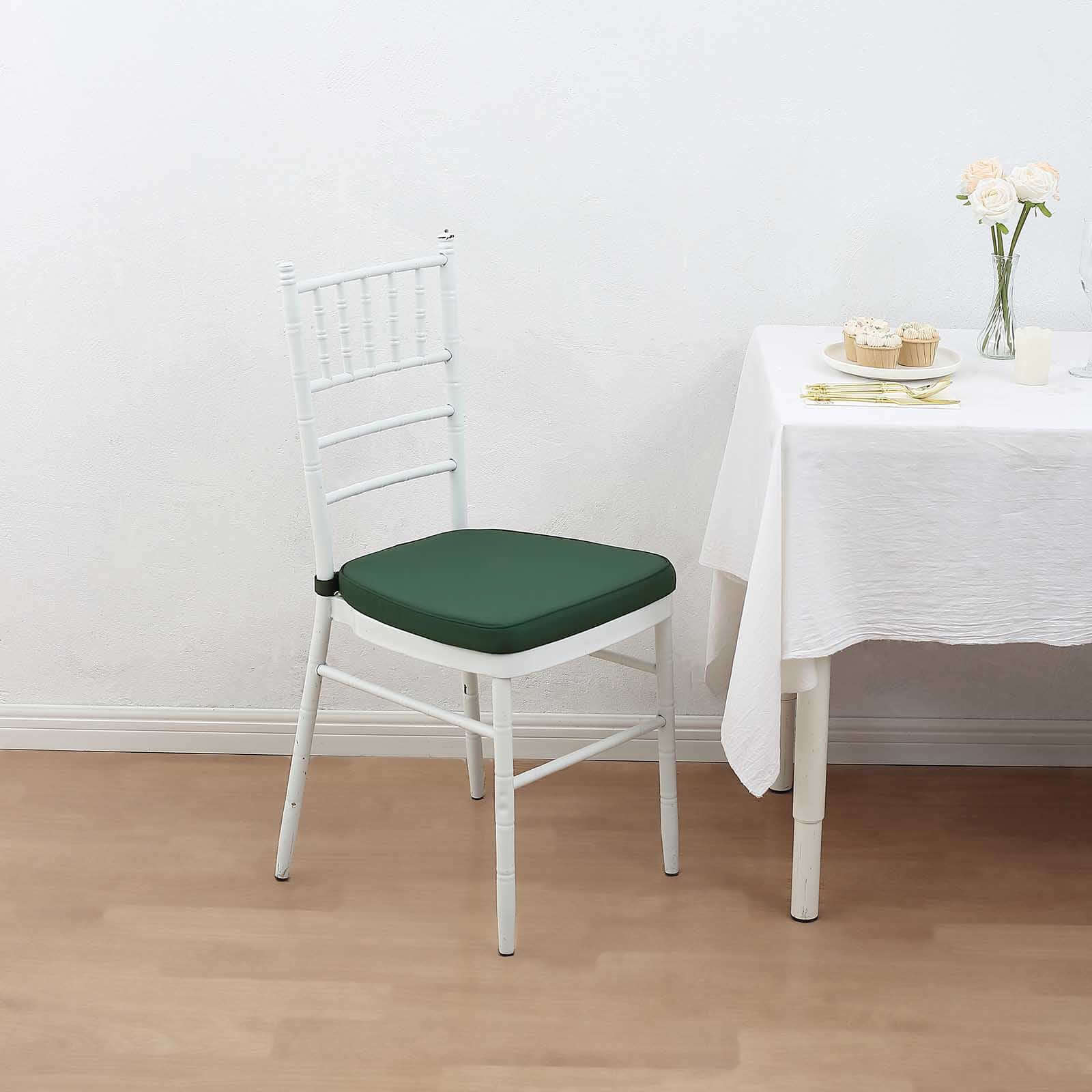 Chiavari Chair Cushion with 1.5" Thick Memory Foam and Ties Hunter Emerald Green - Stylish Removable Cover for Comfort