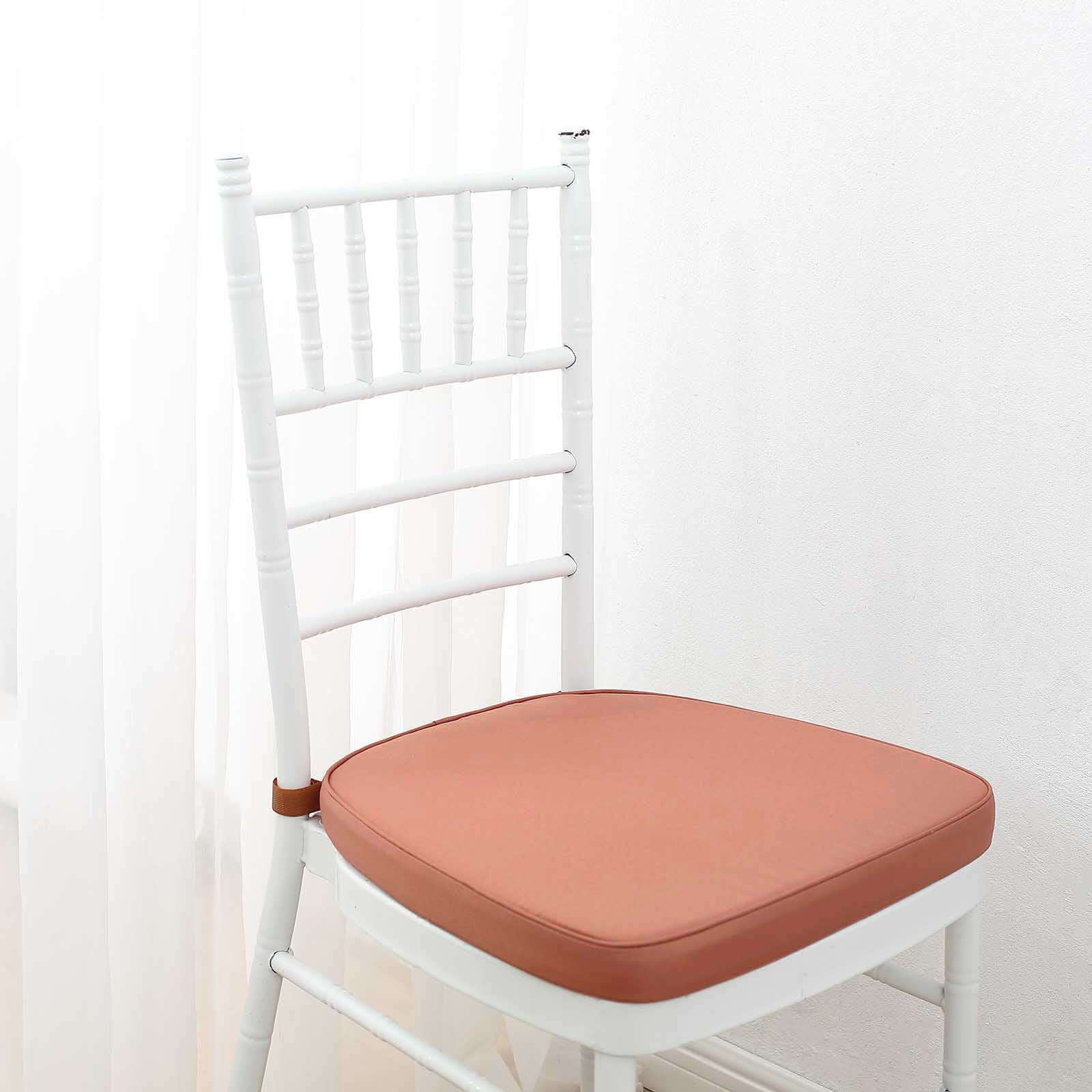 Chiavari Chair Cushion with 1.5" Thick Memory Foam and Ties Terracotta (Rust) - Stylish Removable Cover for Comfort