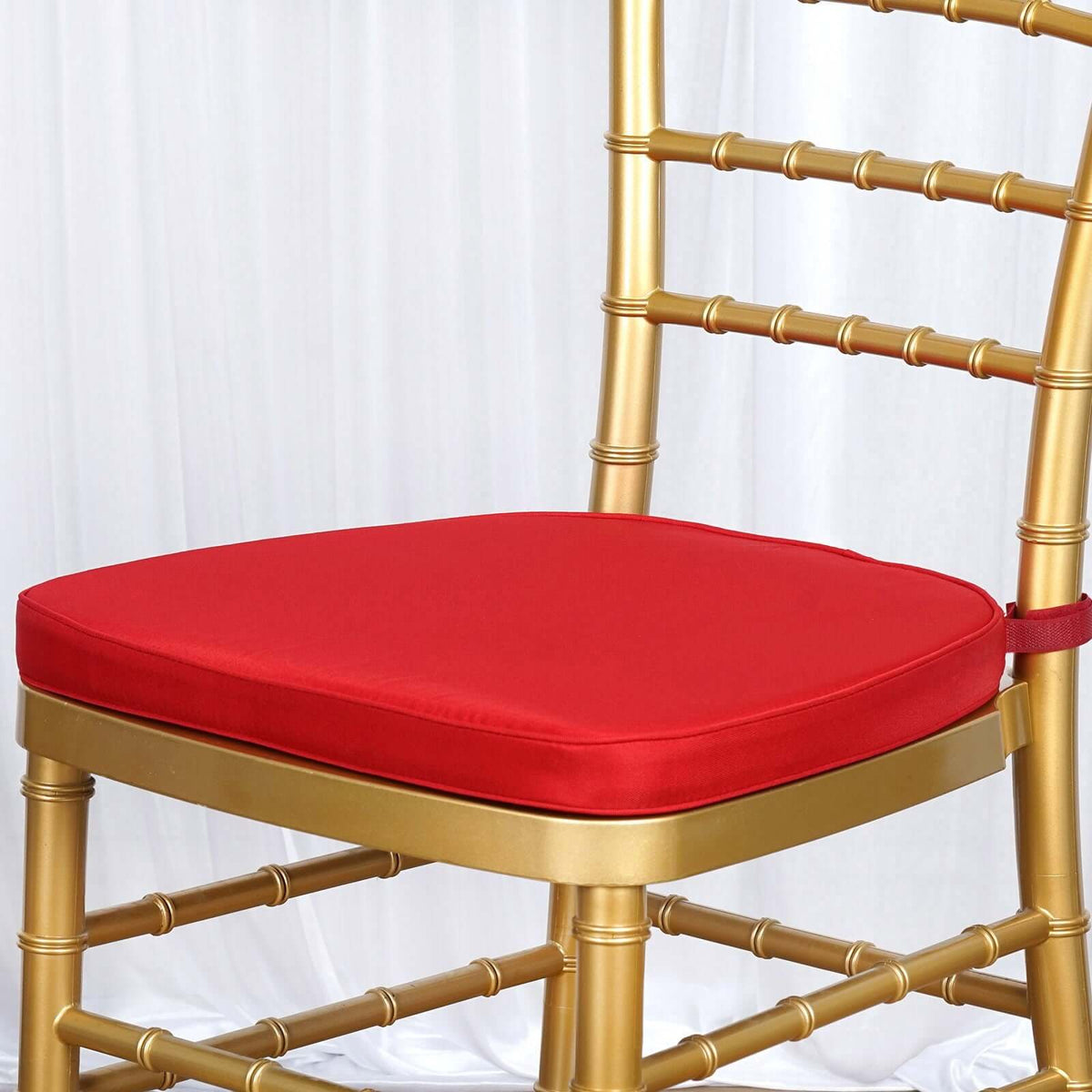 Chiavari Chair Cushion with 1.5" Thick Memory Foam and Ties Red - Stylish Removable Cover for Comfort
