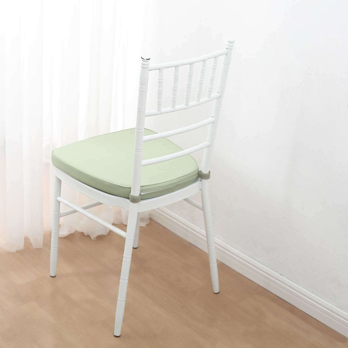 Chiavari Chair Cushion with 1.5" Thick Memory Foam and Ties Sage Green - Stylish Removable Cover for Comfort