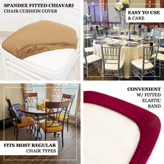 5 Pack Spandex Seat Pad Slipcovers for Chiavari White - Washable Stretch Fitted Design for Dining Chairs