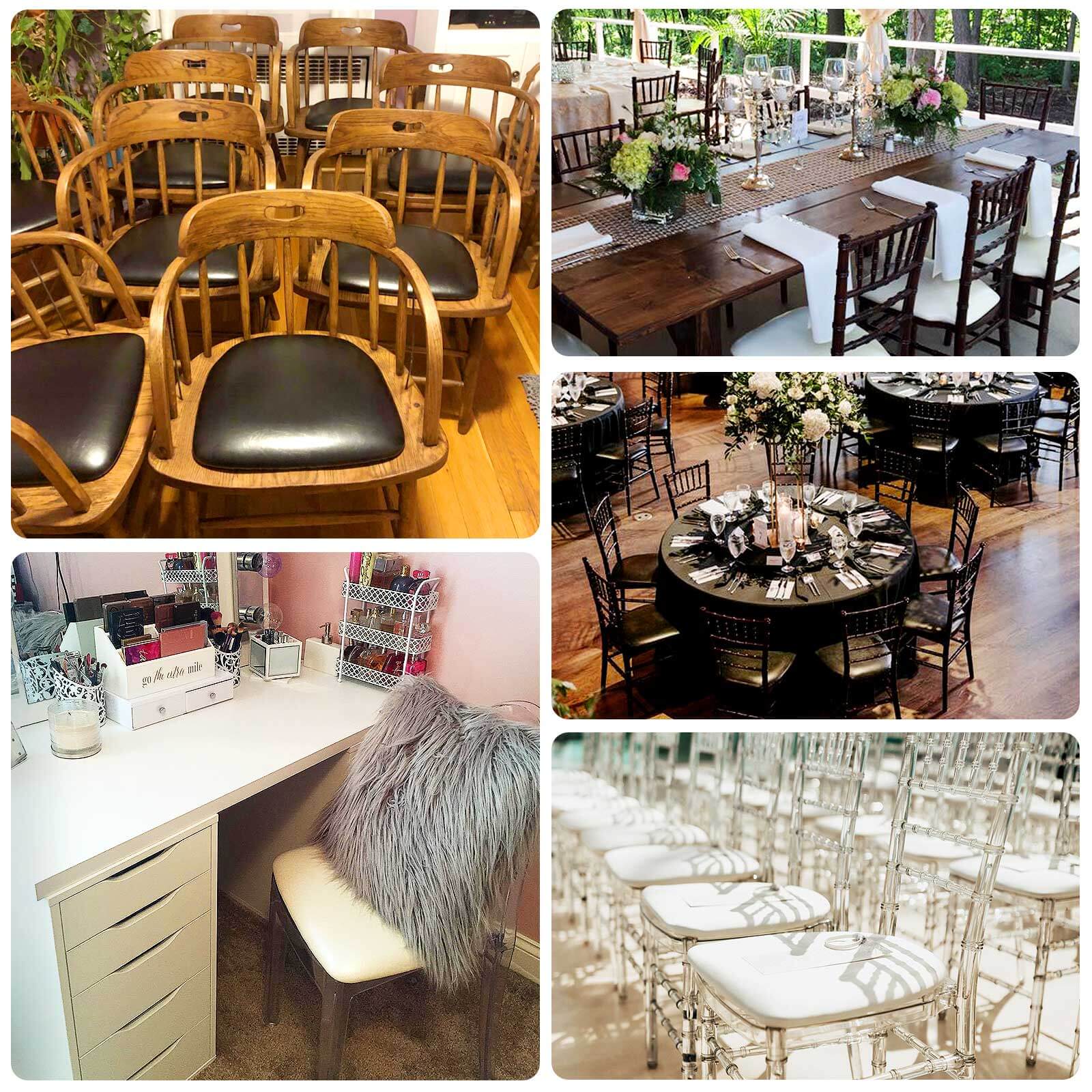 5 Pack PU Leather 1.5" Thick Seat Pads with Wood Backing for Chiavari Chairs Black - Memory Foam Tie-Less Non-Slip Design 16"