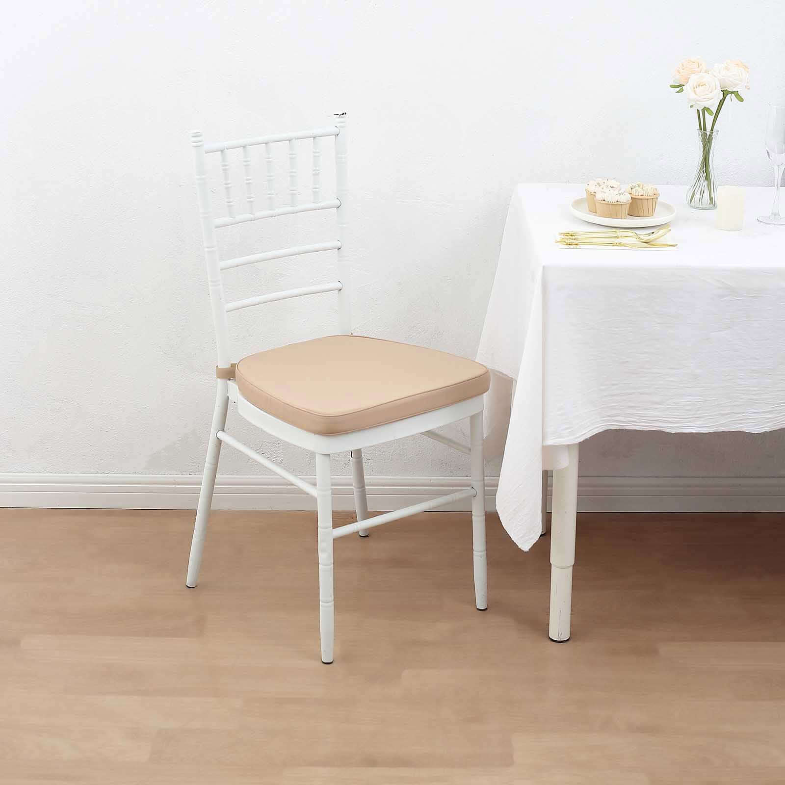 Chiavari Chair Cushion with 1.5" Thick Memory Foam and Ties Nude - Stylish Removable Cover for Comfort