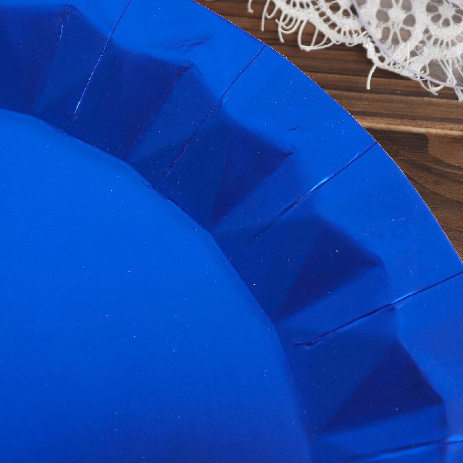 25-Pack Paper 12" Round Charger Plates in Royal Blue with Geometric Prism Design - Disposable 400GSM Serving Trays