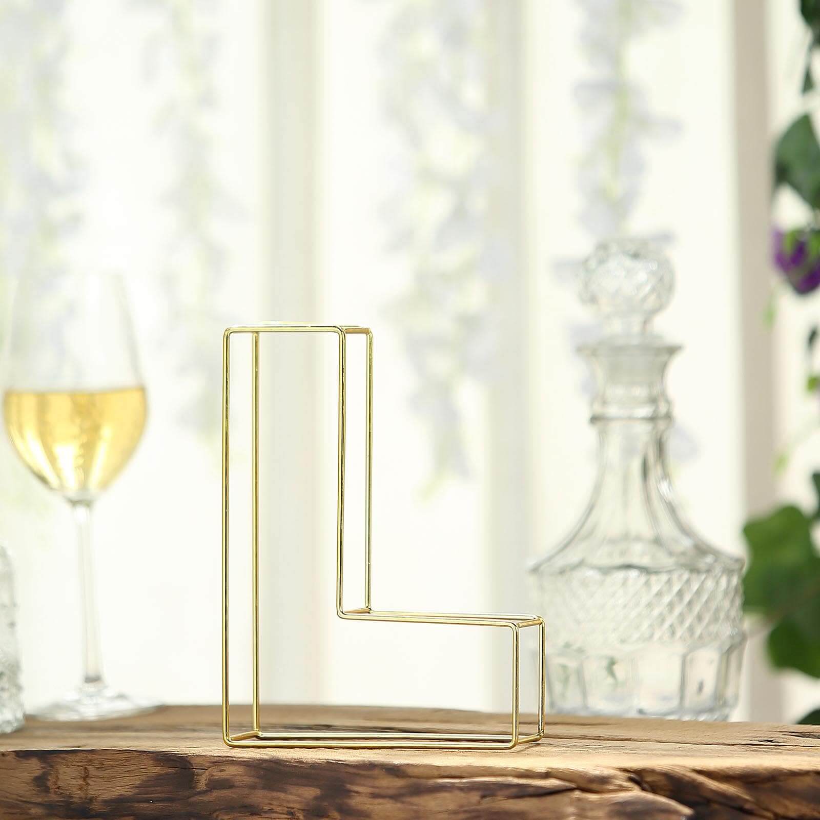 8" Tall Gold Freestanding 3D Decorative Wire Letter, Wedding Centerpiece - L
