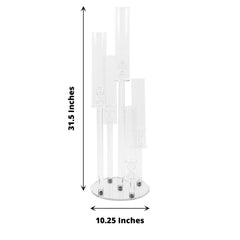 5-Arm Round Crystal Glass Candelabra Clear Taper Design - Chic Candle Holder Table Centerpiece for Weddings & Events 32"