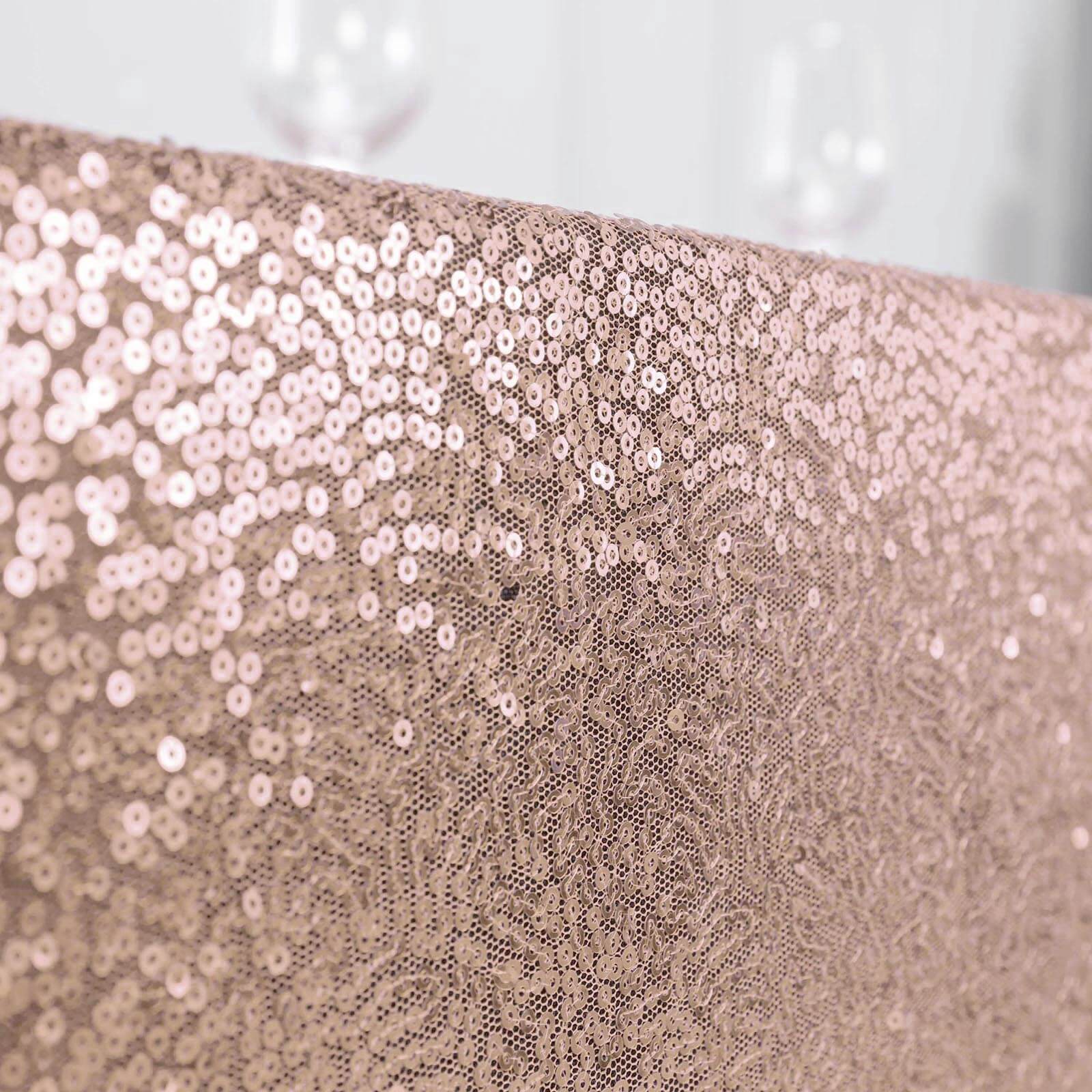 Sequin 90"x132" Rectangle Tablecloth Rose Gold - Seamless Sparkly Table Cover