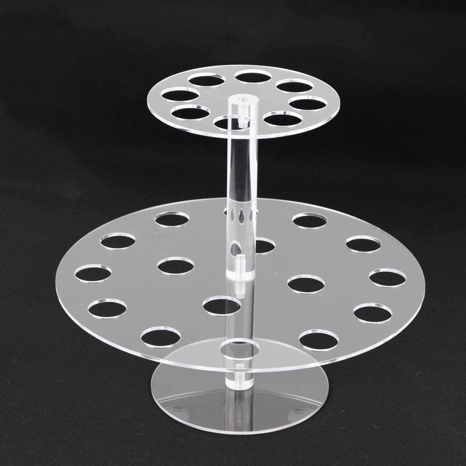 2 Tier Acrylic Round Ice Cream Cone Holder Clear - Sturdy Appetizer Dessert Display Stand with 24-Slots for Easy & Stylish Event Party Table Setup 12"