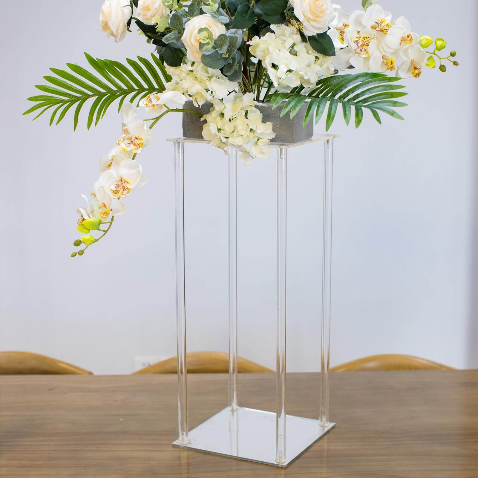 Acrylic Flower Vase Pillar Stand with Square Mirror Base Clear - Versatile Wedding Table Centerpiece 24"