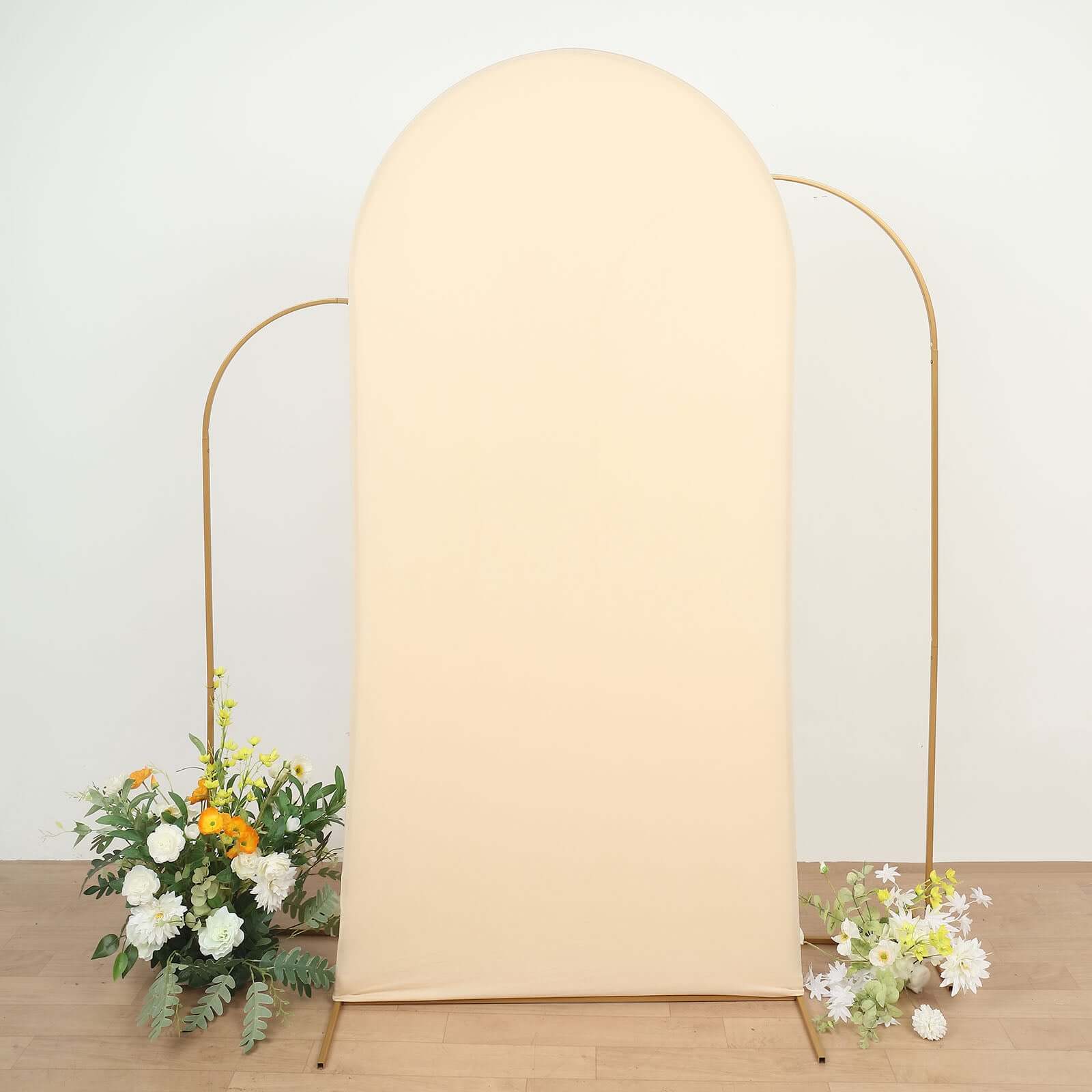 7ft Matte Beige Spandex Fitted Chiara Backdrop Stand Cover For Round Top Wedding Arch