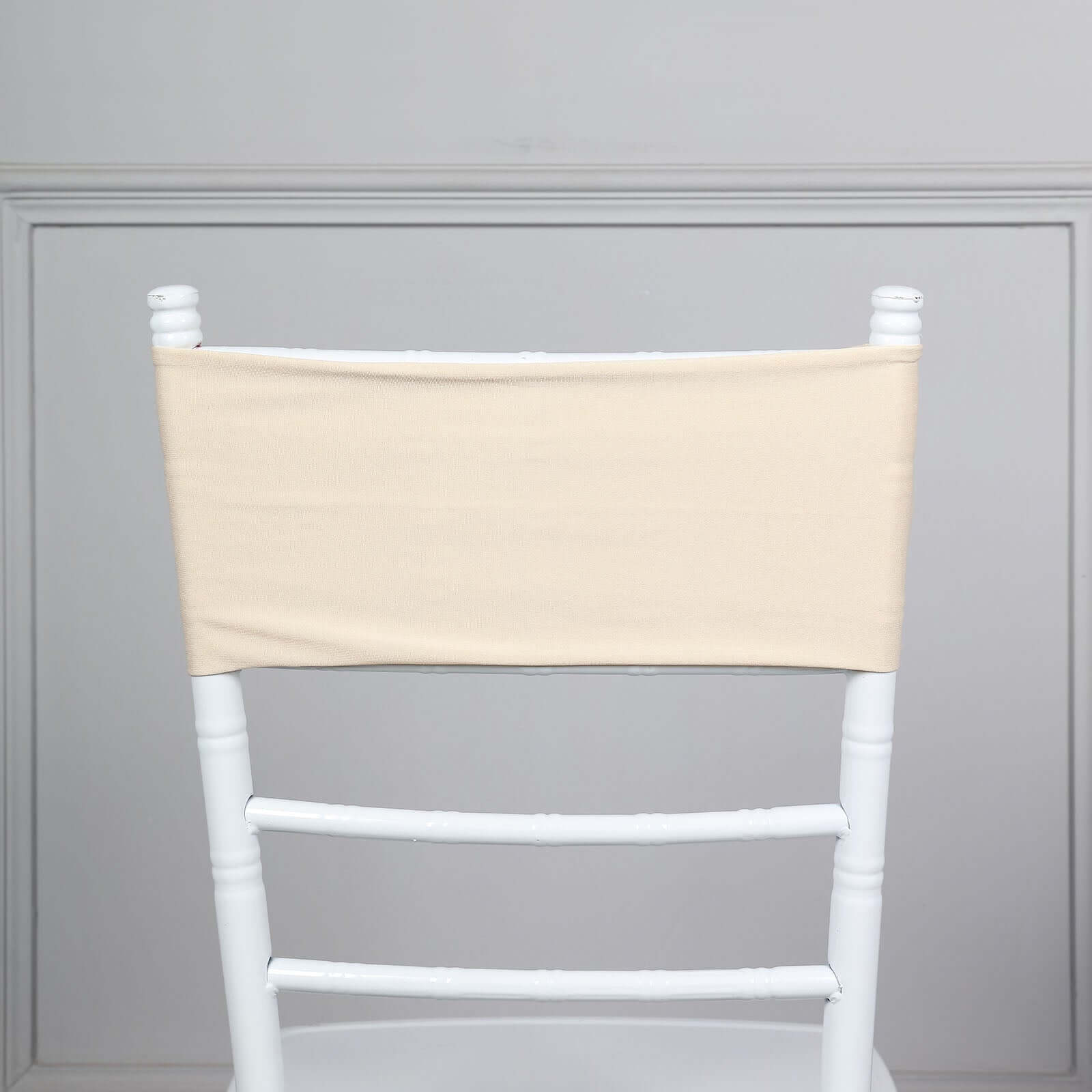 5 Pack Stretch Spandex Chair Sashes Beige - Fitted Finish Two Ply Heavy Duty Chair Bands 5"x12"