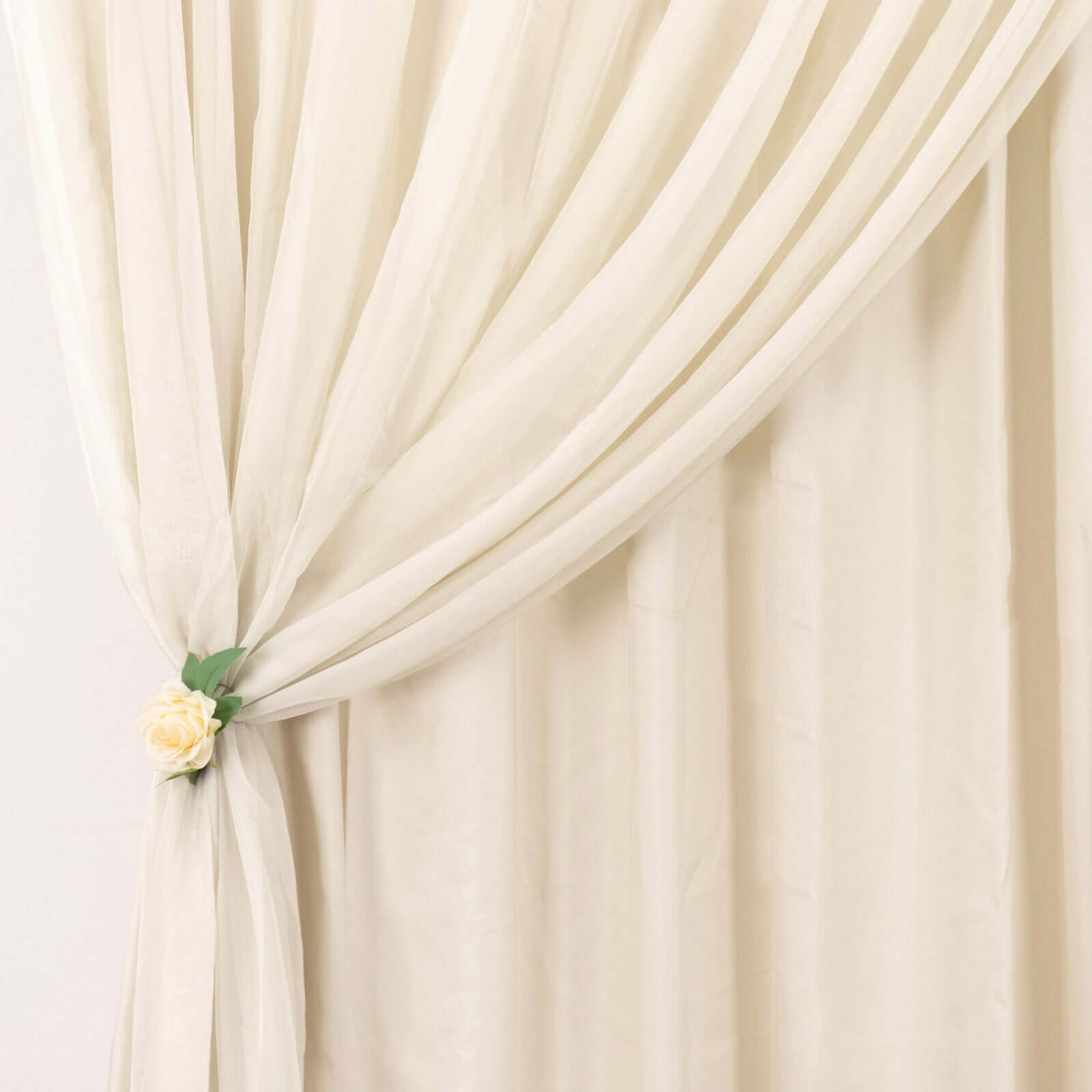 Beige Chiffon Polyester Event Curtain Drapes, Dual Layer Divider Backdrop Curtain Panels with Rod Pockets - 10ftx10ft