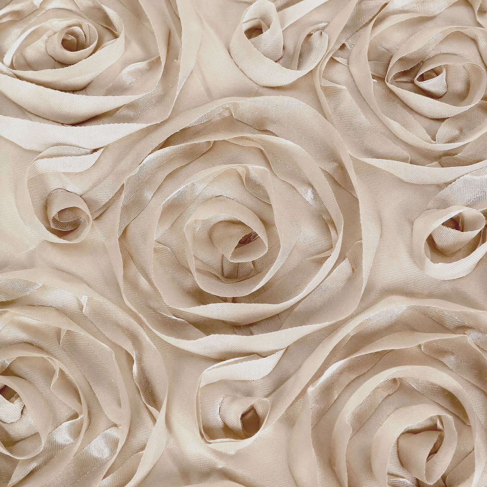 Satin 90"x132" Rectangle Tablecloth Beige - Grandiose 3D Rosette Seamless Table Cover