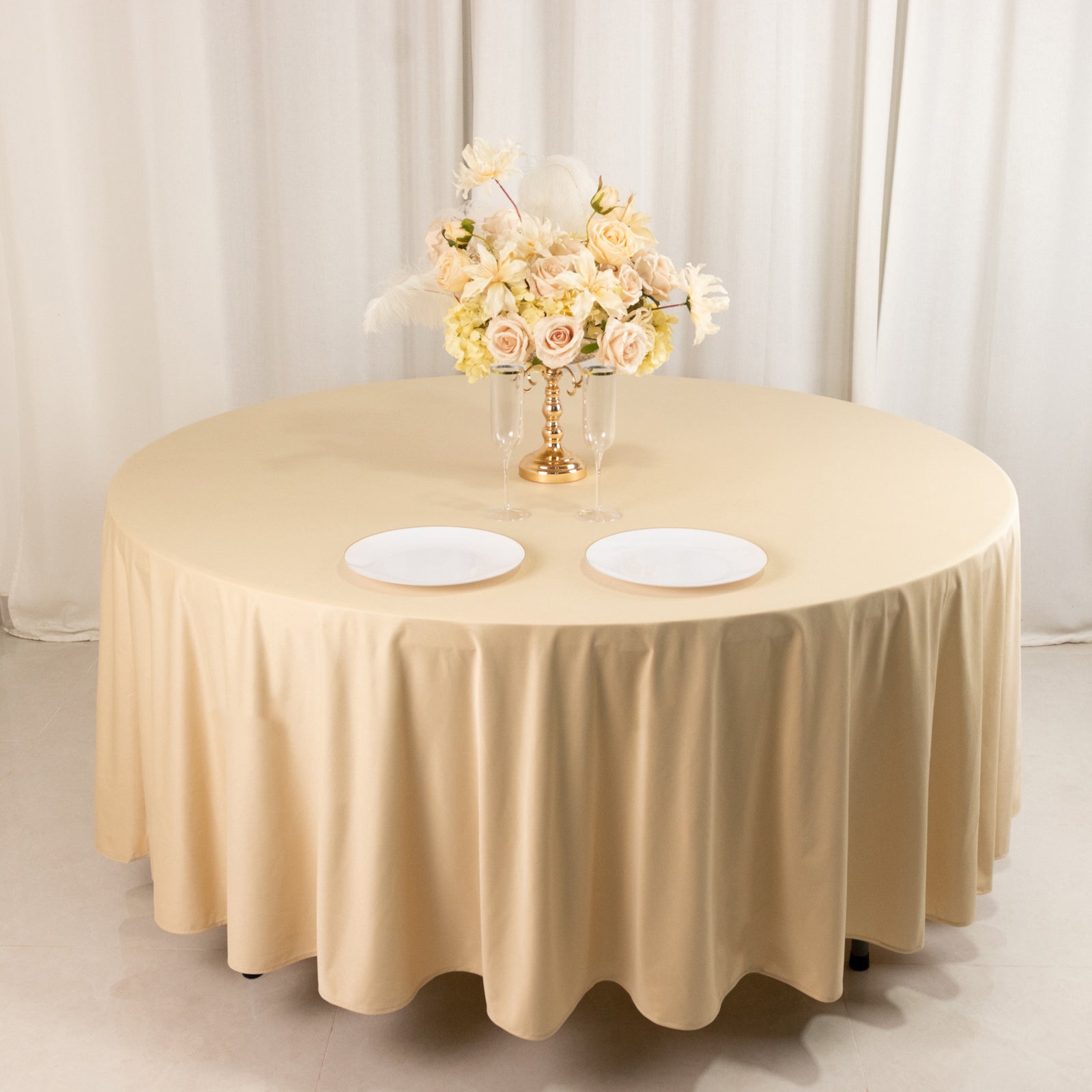 Scuba Round 108" Tablecloth Beige - Wrinkle Free & Stain Resistant Table Cover