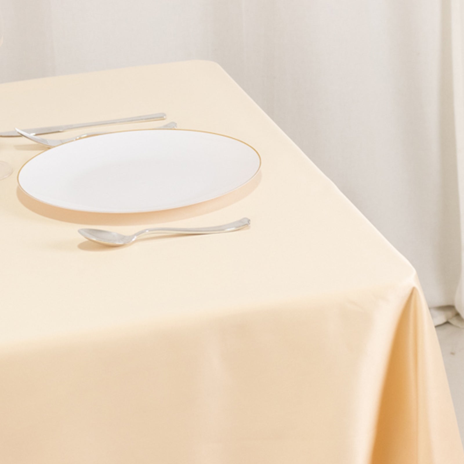 Lamour Satin 54"x54" Table Overlay Square Tablecloth Beige - Durable & Silk-Like Table Cover