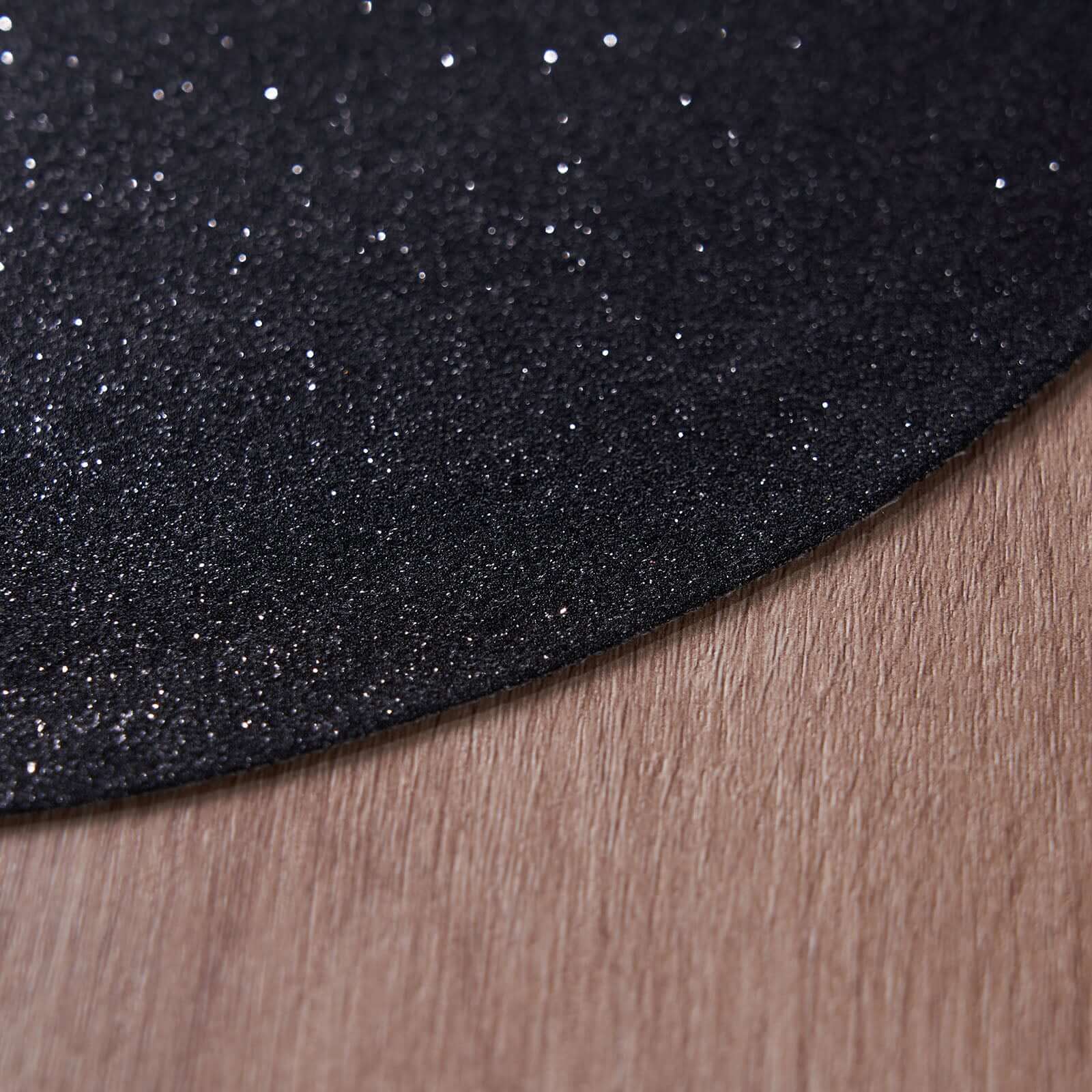 6-Pack Placemats Glitter Design Black Sparkle Round - Non-Slip Decorative Dining Table Mats 13"