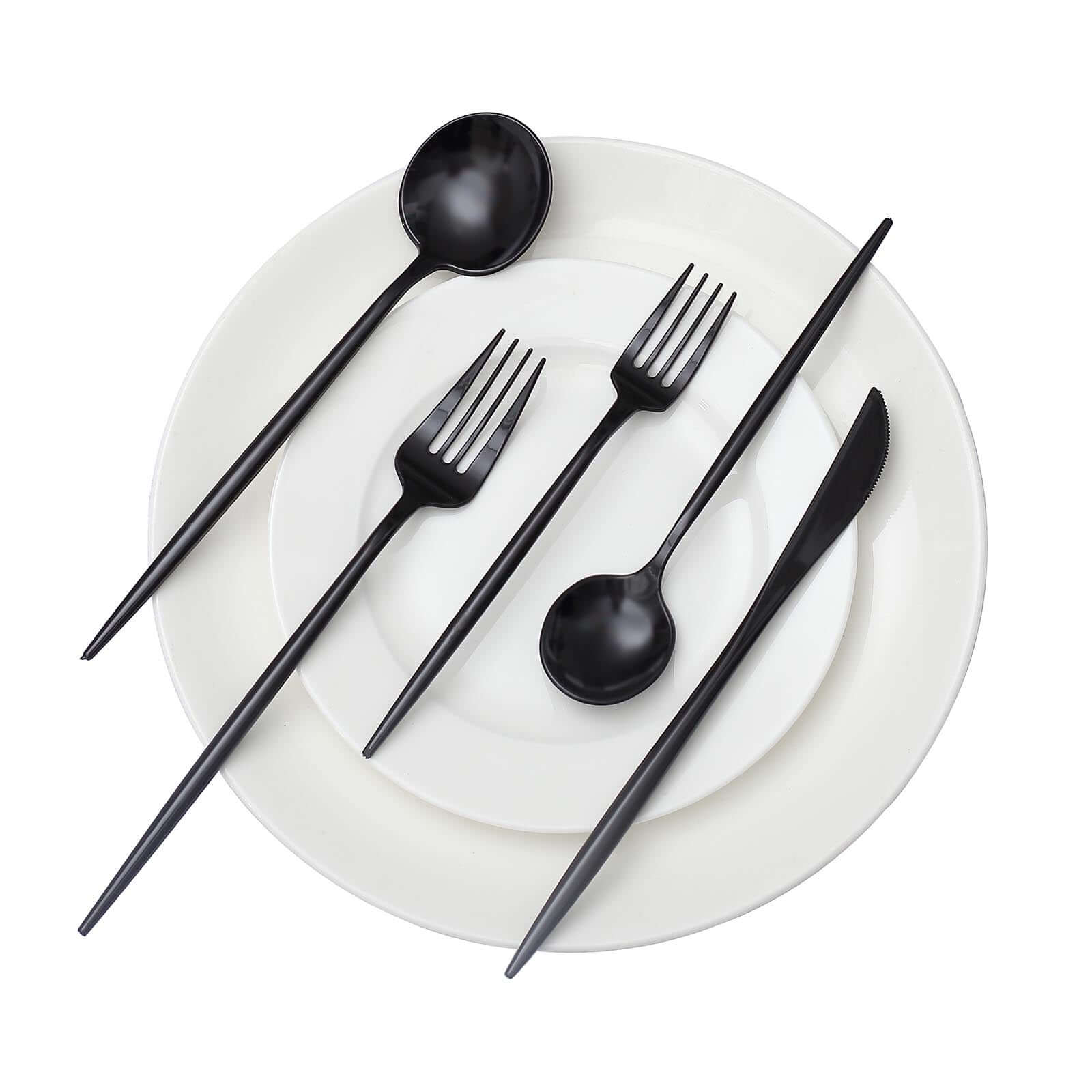 50-Pack Plastic Utensil Set Black - Premium Disposable Heavy Duty Sleek Flatware for Events
