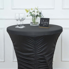 Heavy Duty Spandex 30" Fitted Round Cocktail Table Cover Black Ruched Pleated - Durable Stretch Design