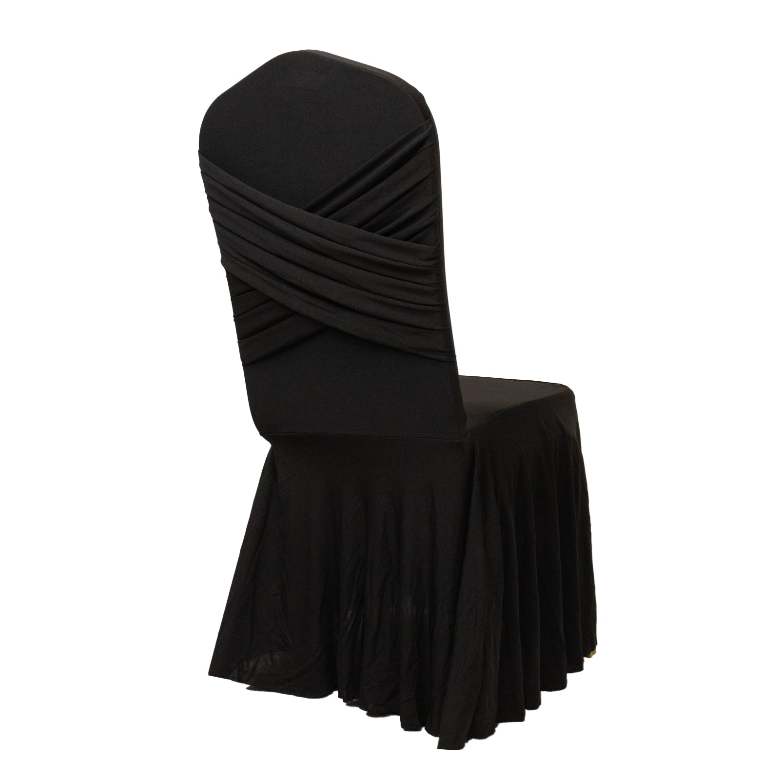 Black Spandex Banquet Chair Cover with Ruffle Skirt & Cross Back Sash – Stretch Slipcover for Events