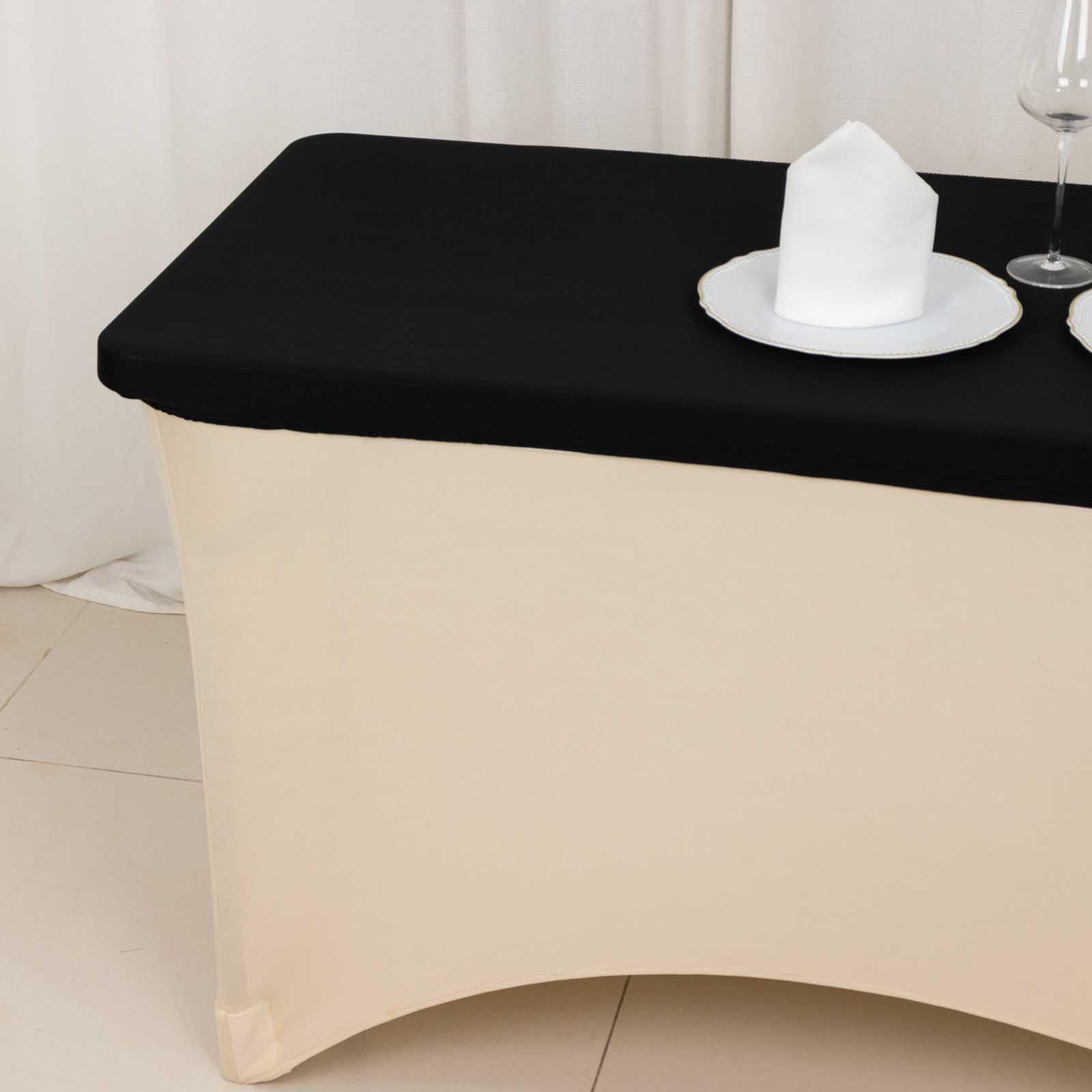 Stretch Spandex 48"x30" Rectangle Tablecloth Top Cover Black - Durable Form-Fitting Table Cover