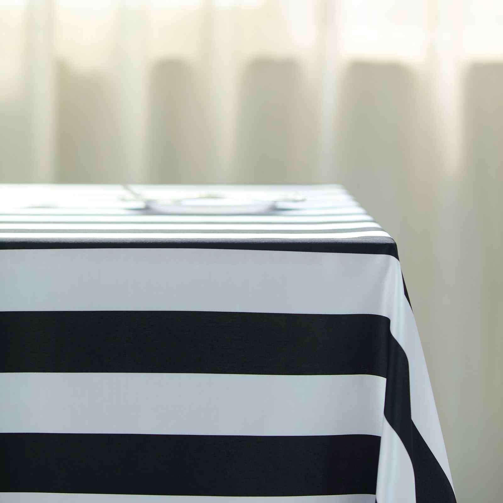 Satin 60"x102" Rectangle Tablecloth Black/White - Stripe Design with Stylish Smooth Finish Table Cover