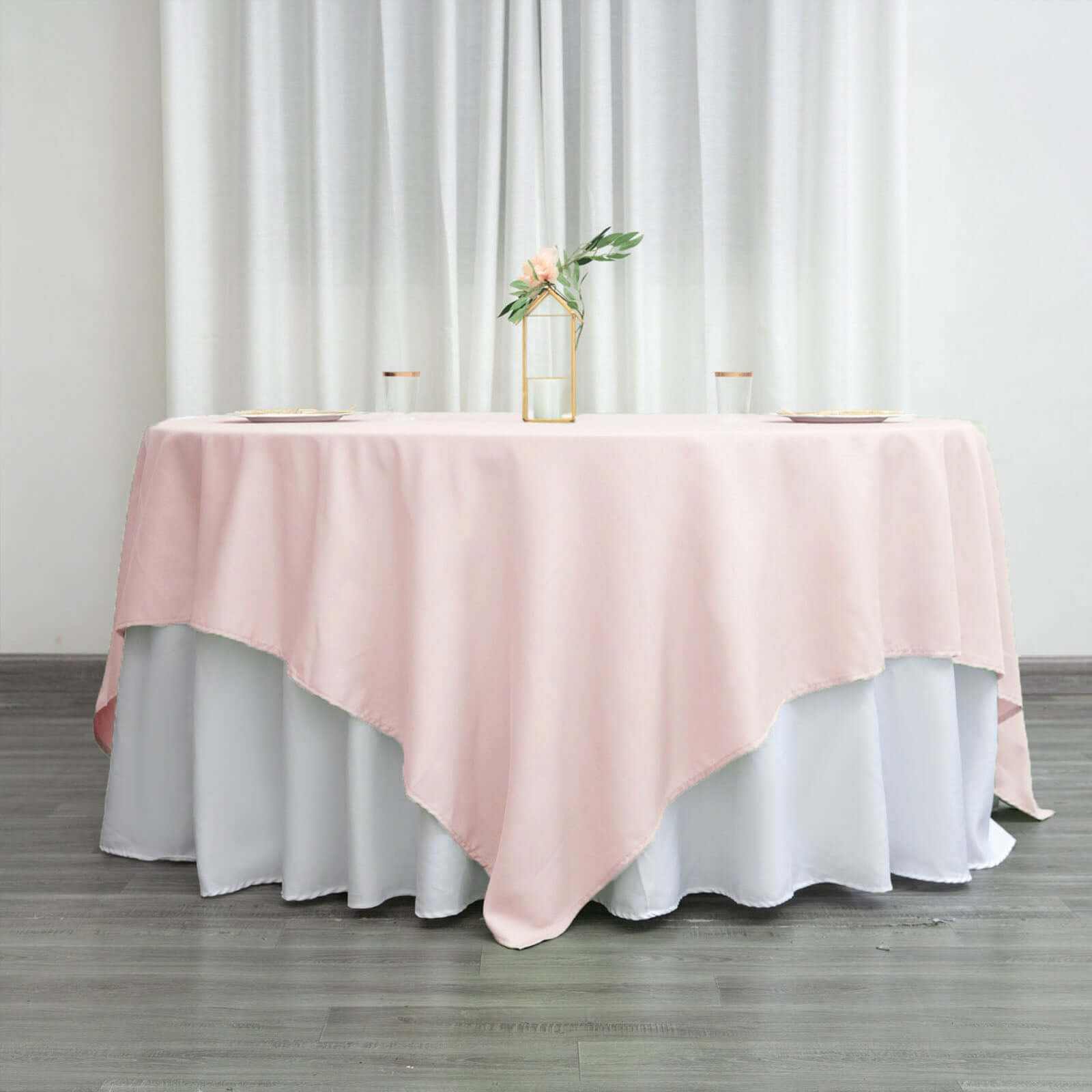 Polyester 90"x90" Table Overlay Square Tablecloth Blush - Wrinkle-Resistant & Durable Table Cover